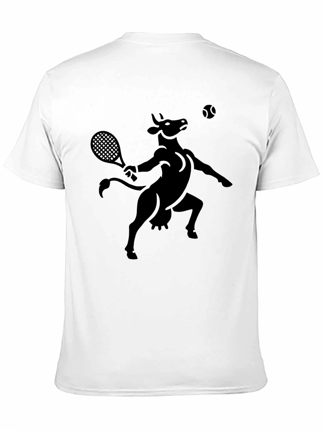 Funny Cow Tennis Player Black T-Shirt