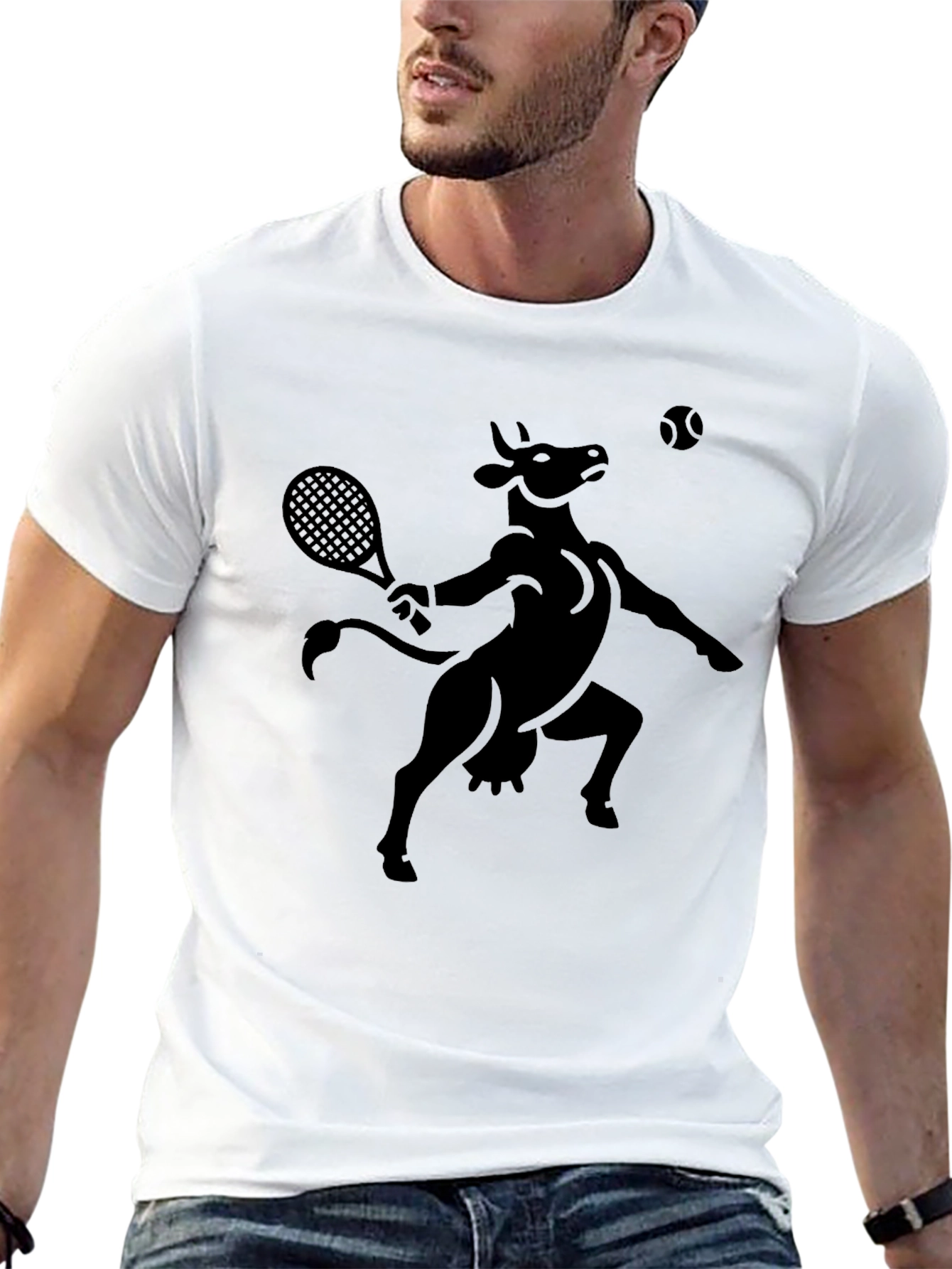 Funny Cow Tennis Player Black T-Shirt