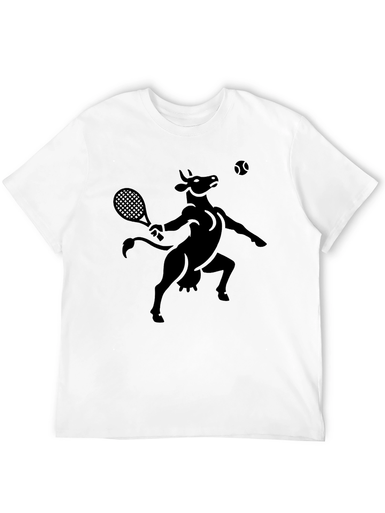 Funny Cow Tennis Player Black T-Shirt