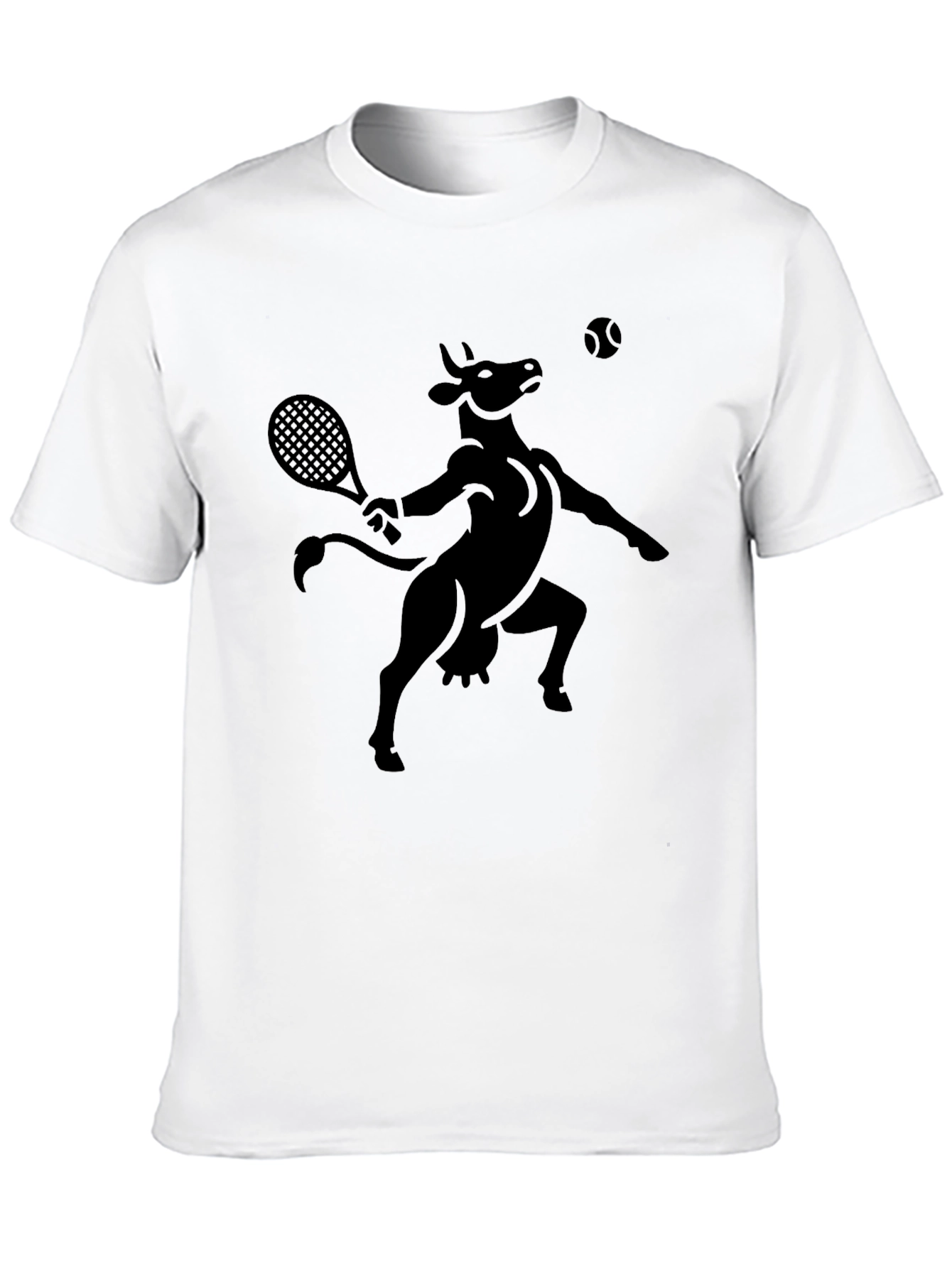 Funny Cow Tennis Player Black T-Shirt