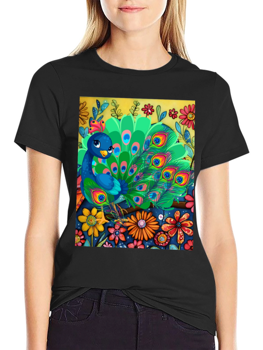 Peacock Floral Graphic Tee - Unique Art Design