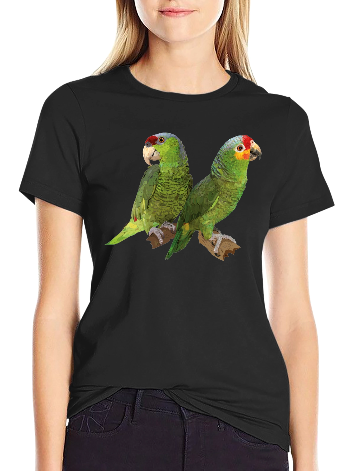Parrot Print Black T-Shirt