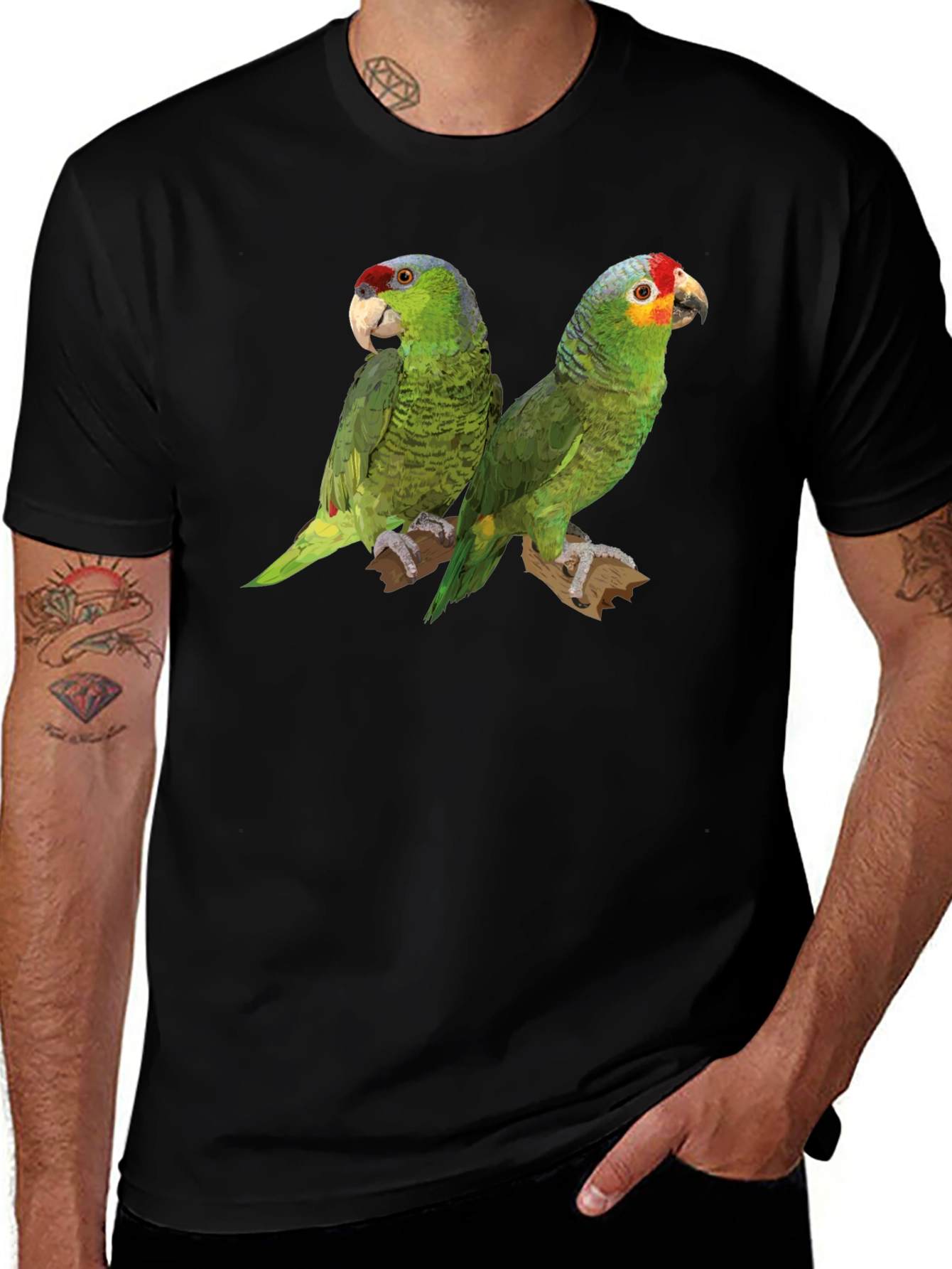 Parrot Print Black T-Shirt
