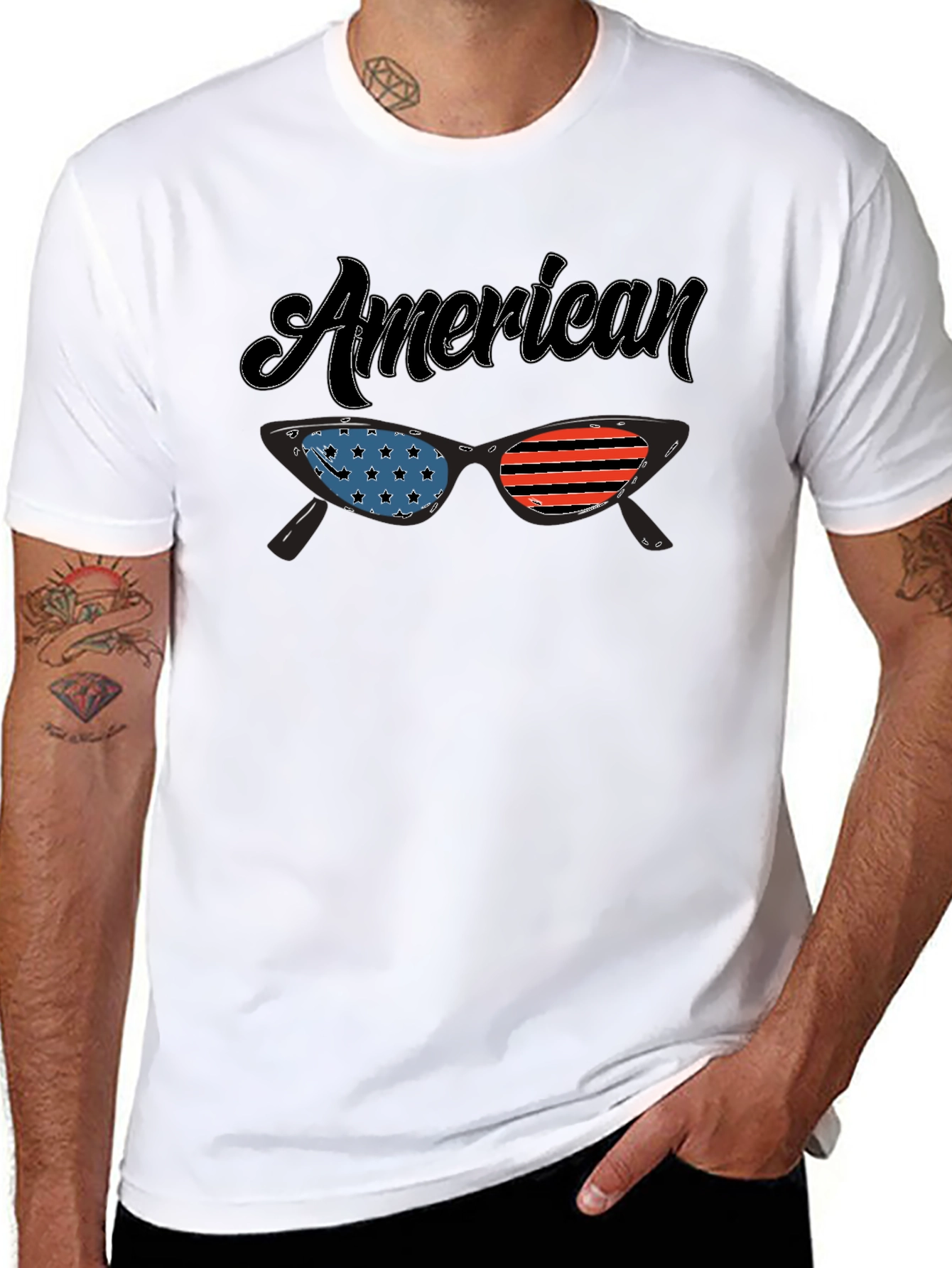 American Flag Sunglasses Graphic T-Shirt