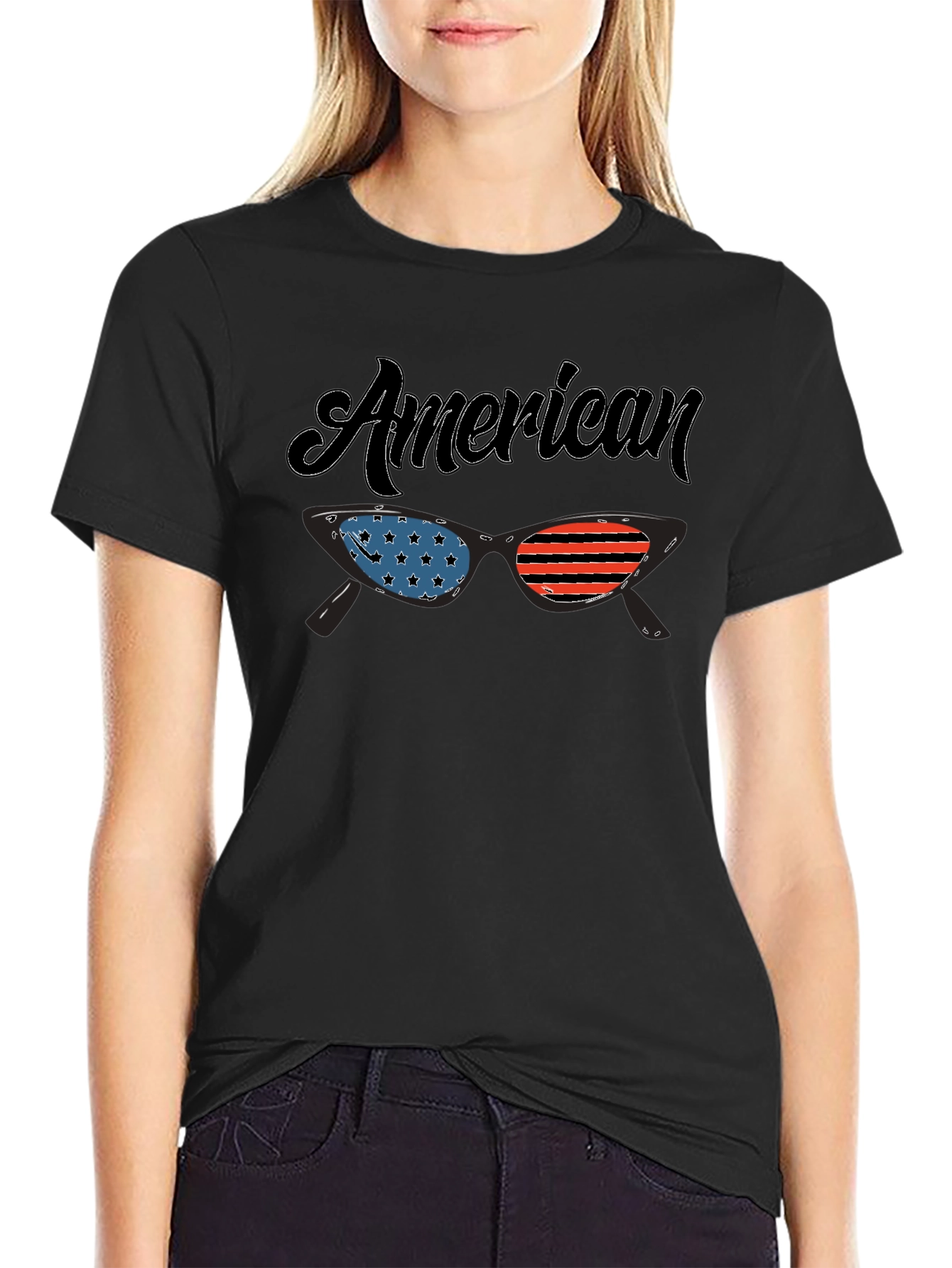 American Flag Sunglasses Graphic T-Shirt