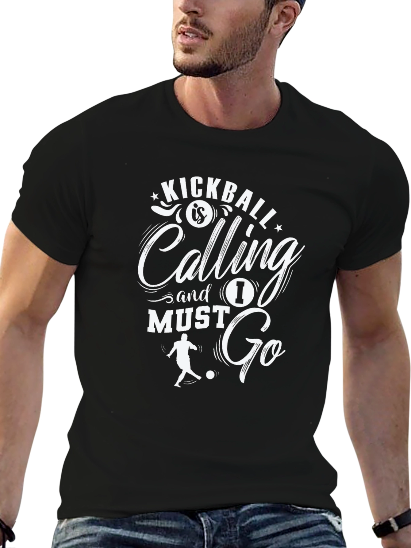 Kickball Calling Mens Black Graphic T-Shirt
