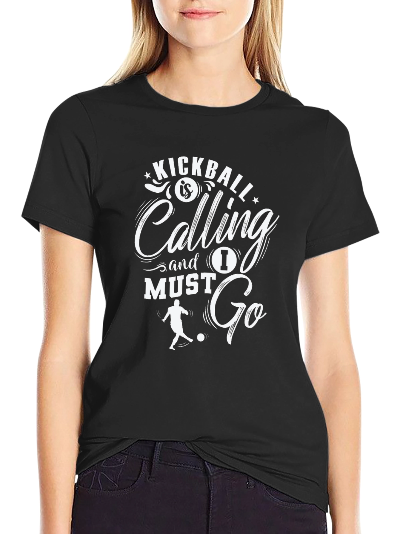 Kickball Calling Mens Black Graphic T-Shirt