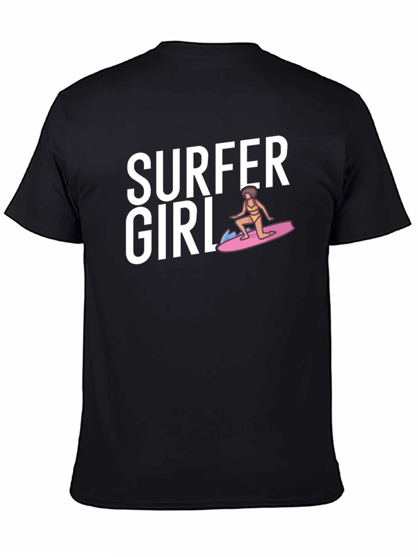 Surfer Girl Graphic T-Shirt - Black Cotton Tee