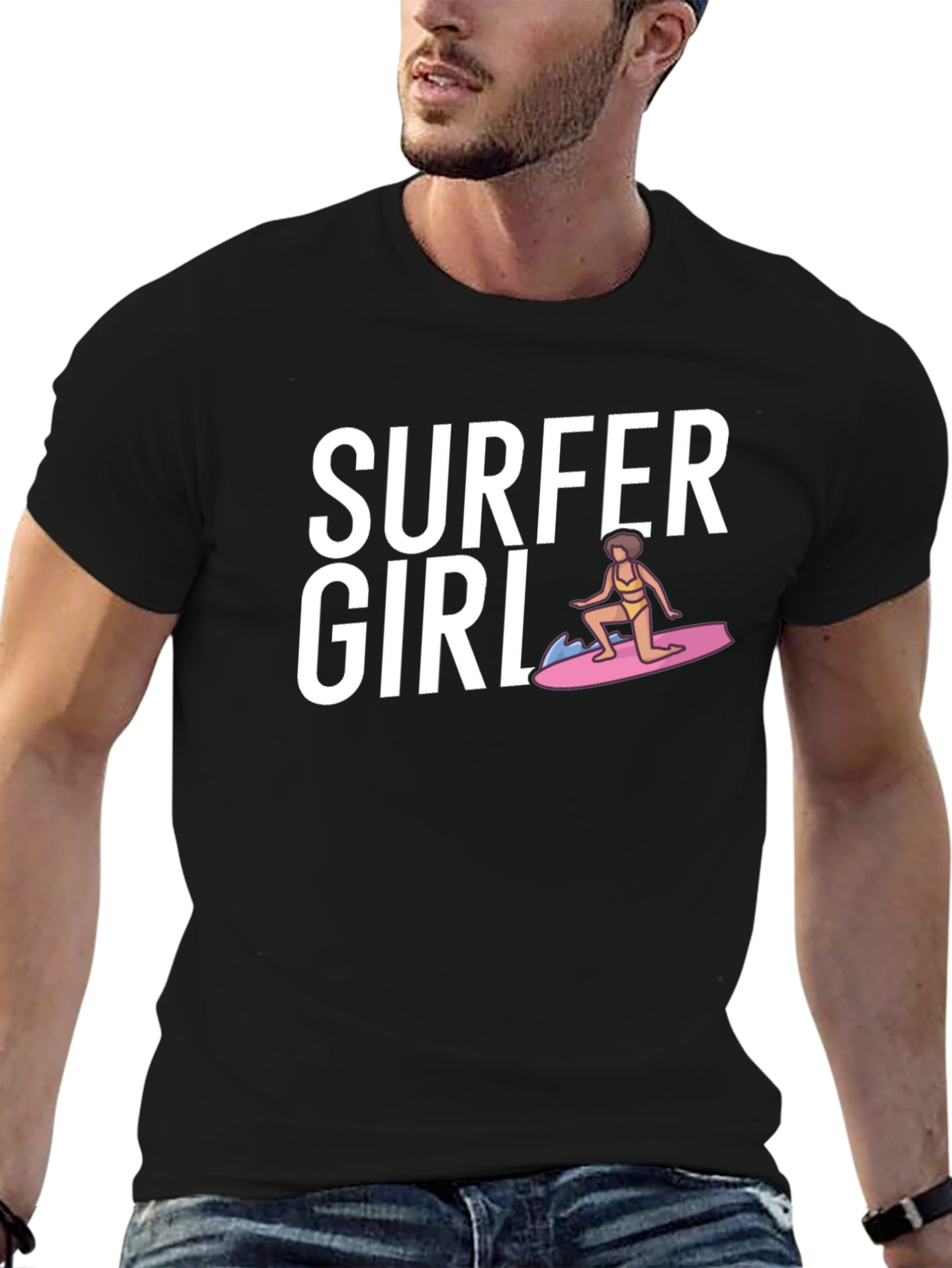 Surfer Girl Graphic T-Shirt - Black Cotton Tee