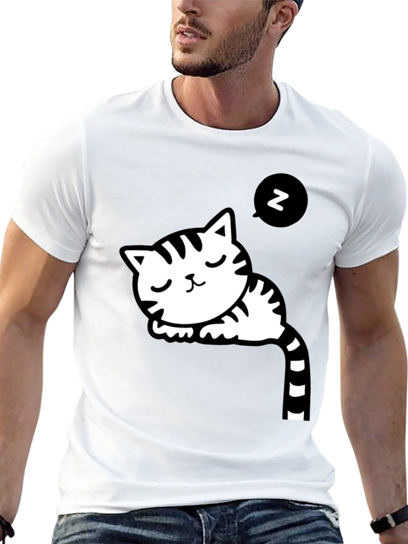 Cute Cat Nap Black T-Shirt