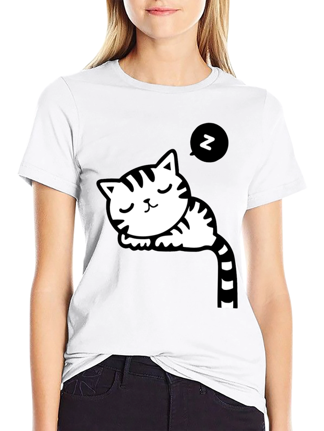 Cute Cat Nap Black T-Shirt
