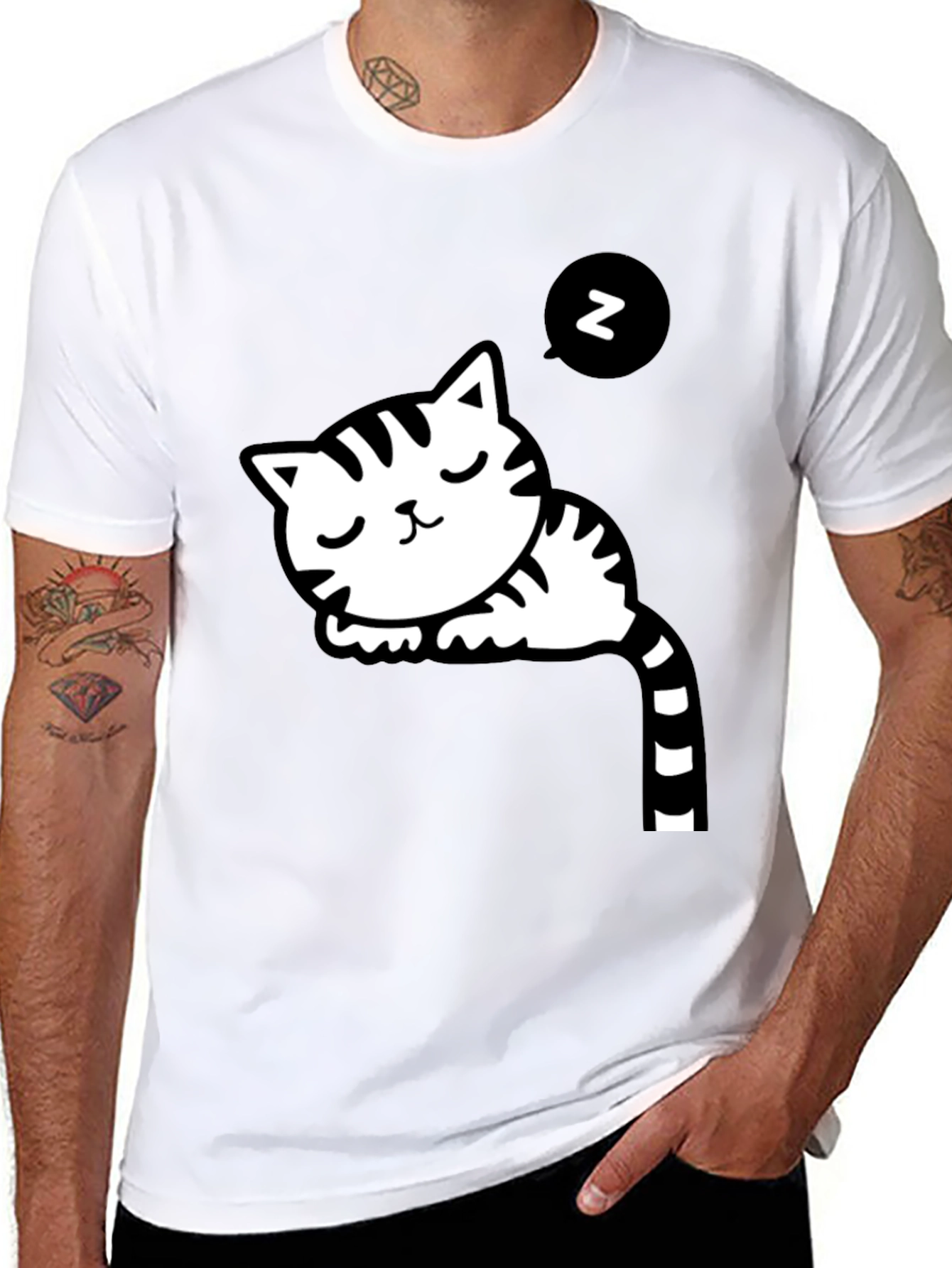 Cute Cat Nap Black T-Shirt