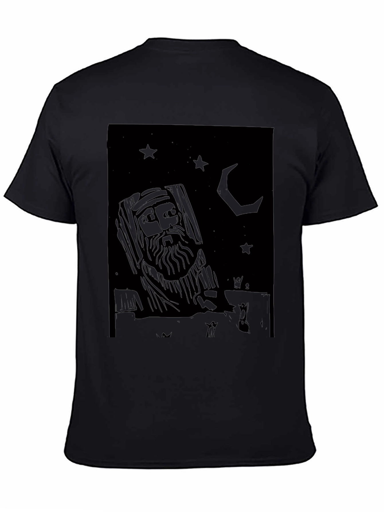 Mystic Black Graphic Tee: Stars Moon and Wise Man