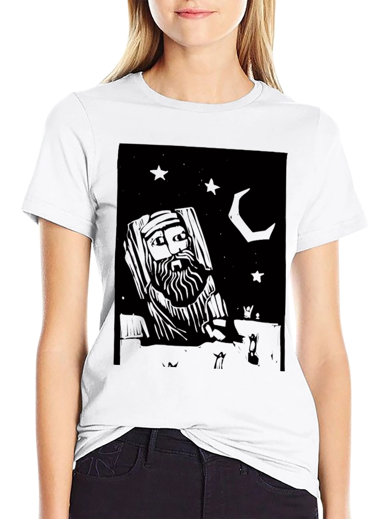 Mystic Black Graphic Tee: Stars Moon and Wise Man