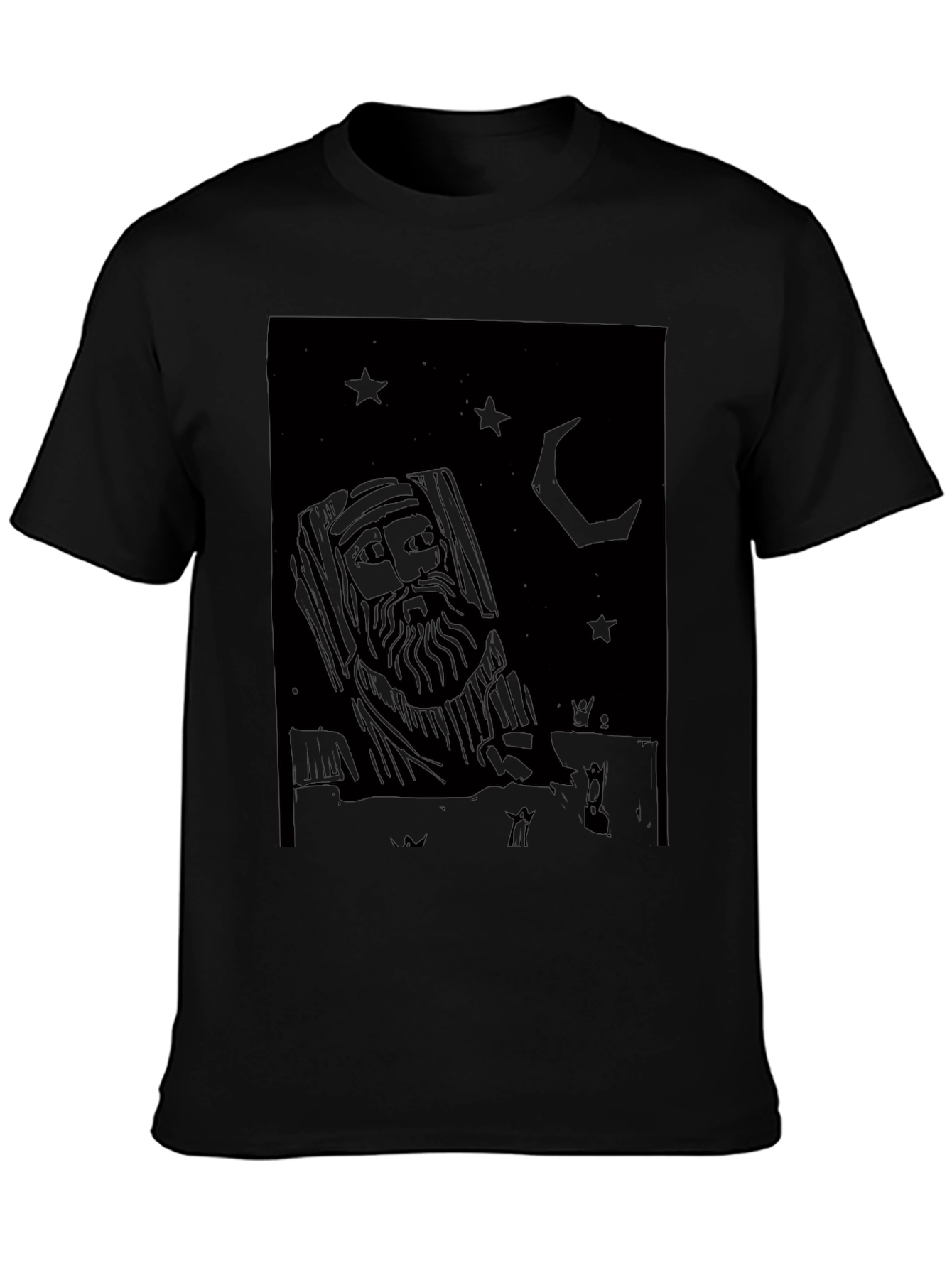 Mystic Black Graphic Tee: Stars Moon and Wise Man