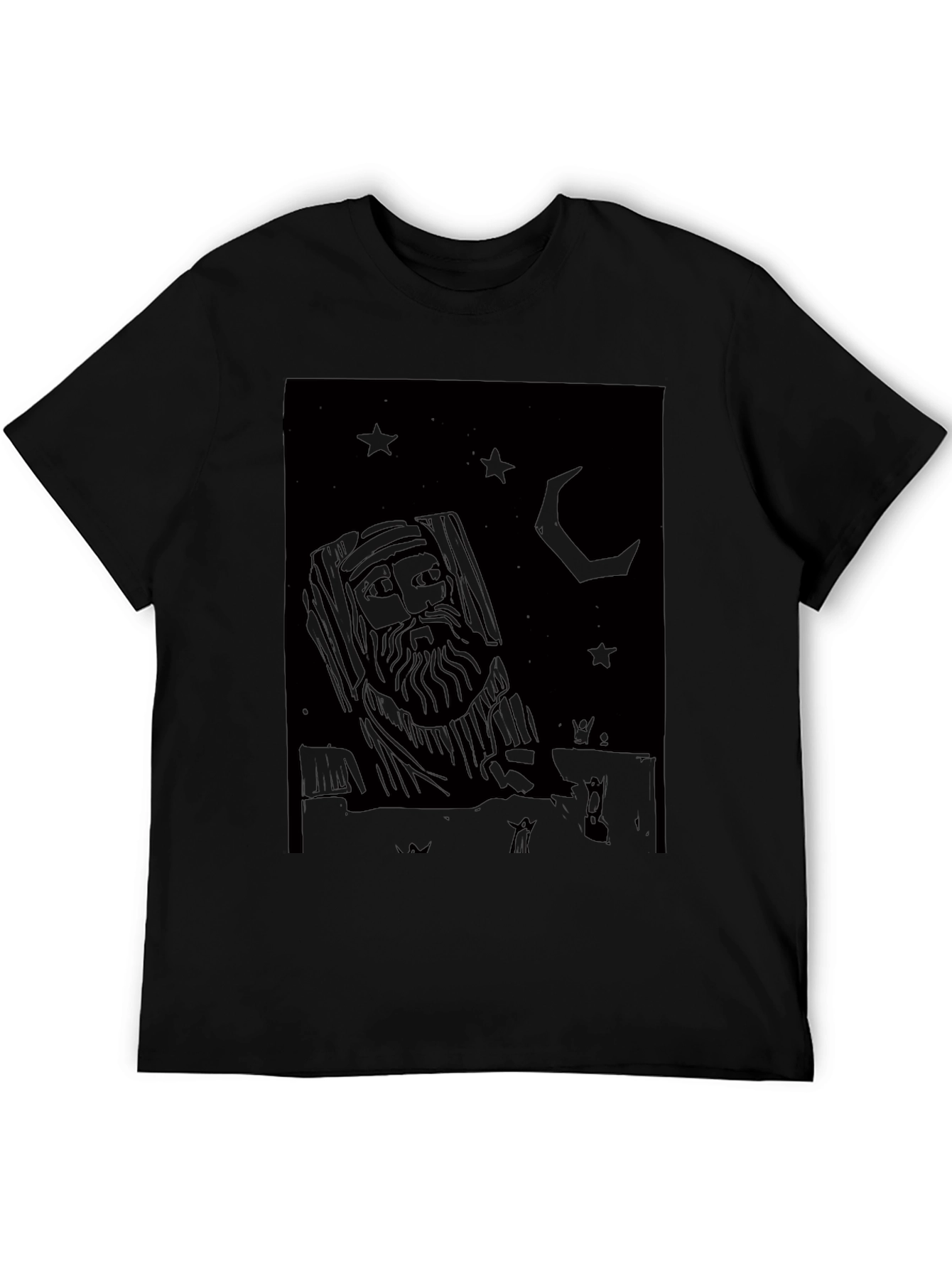 Mystic Black Graphic Tee: Stars Moon and Wise Man