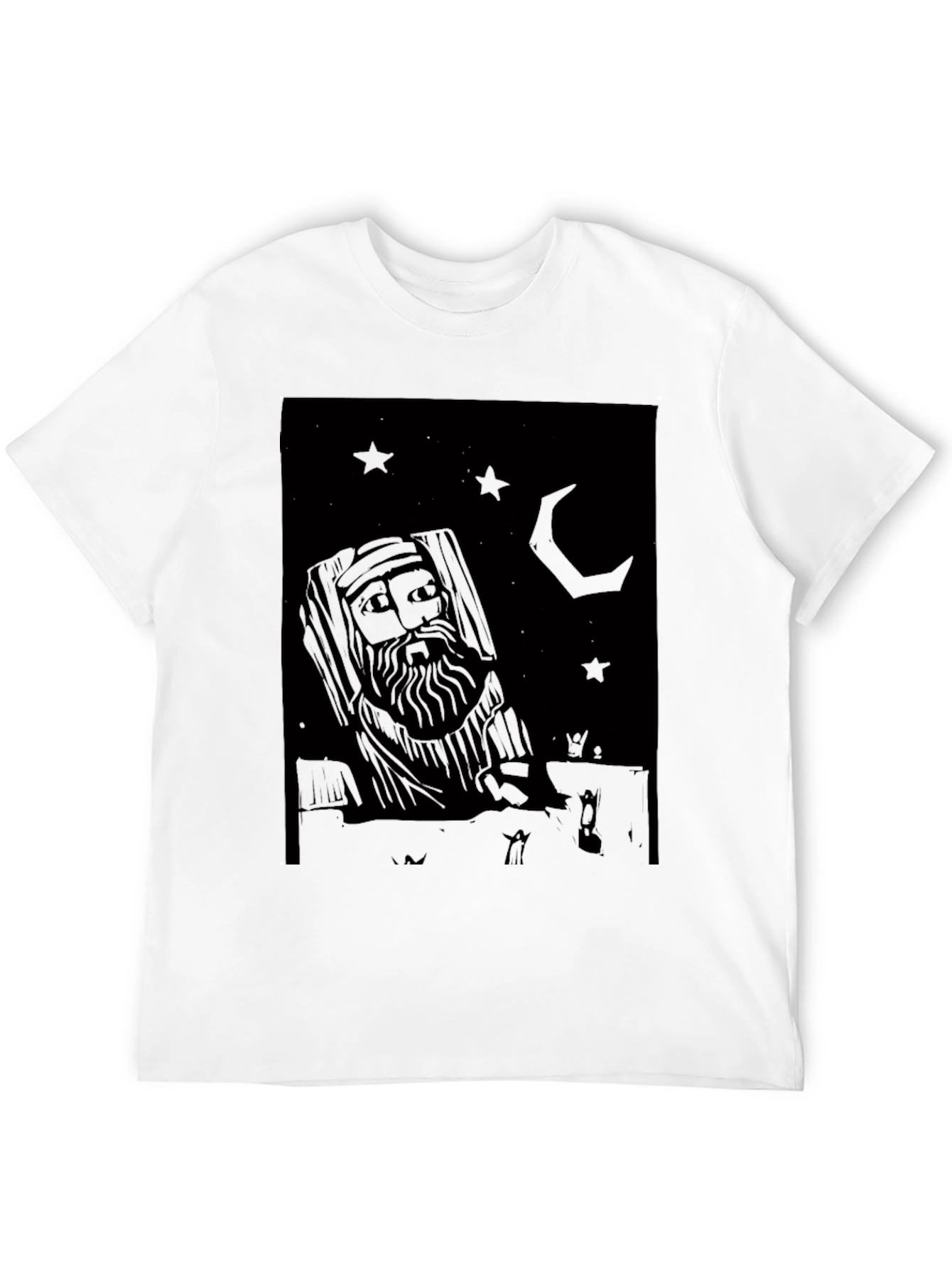 Mystic Black Graphic Tee: Stars Moon and Wise Man
