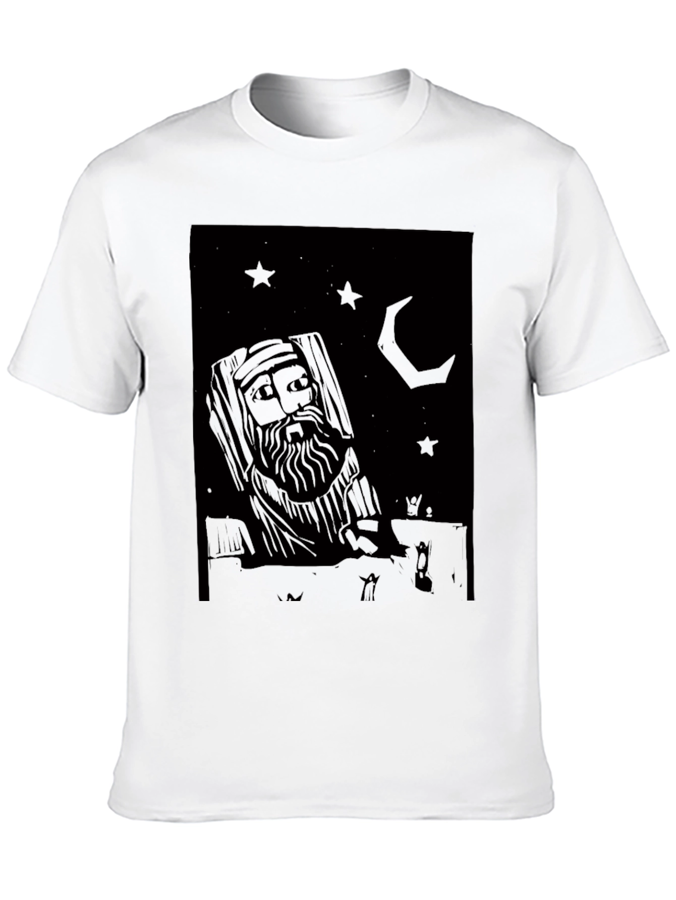 Mystic Black Graphic Tee: Stars Moon and Wise Man