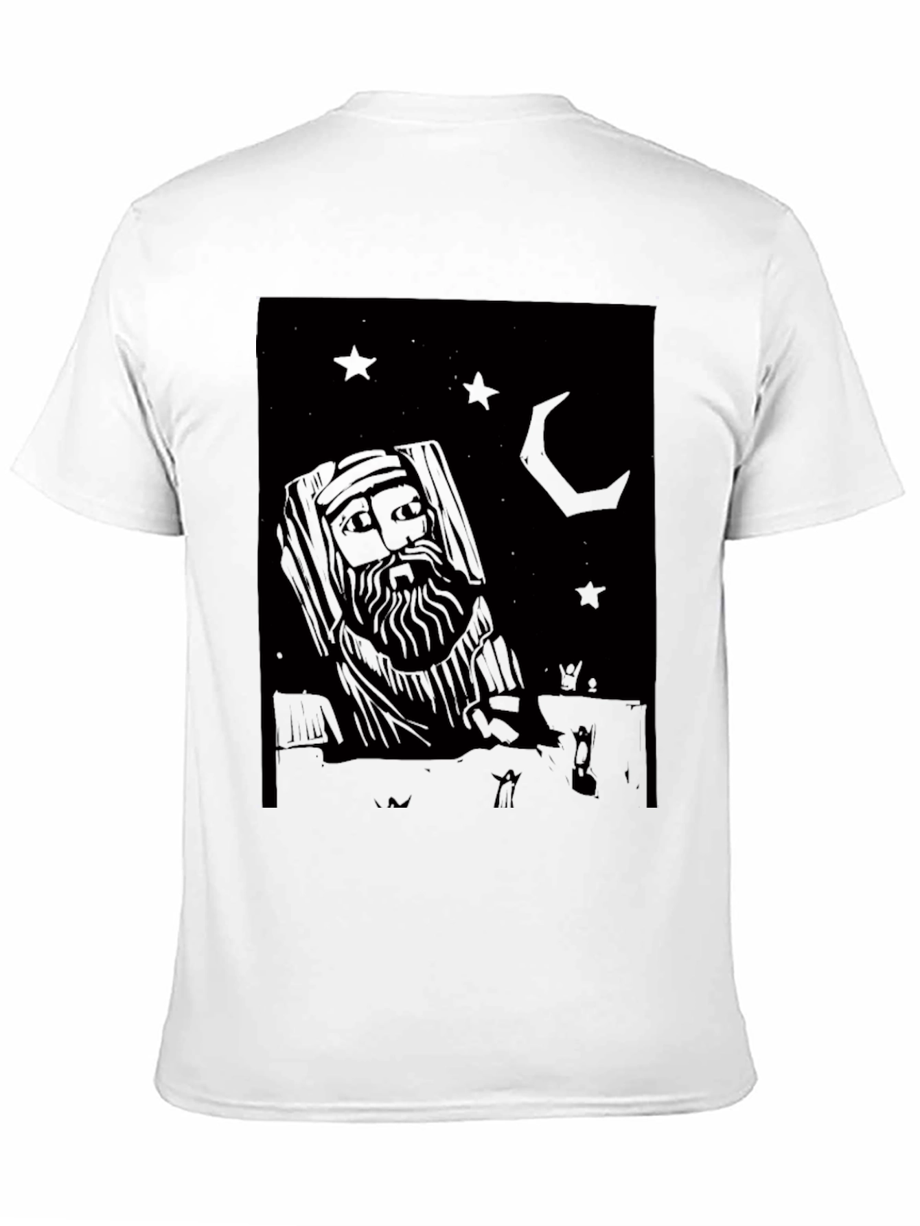 Mystic Black Graphic Tee: Stars Moon and Wise Man