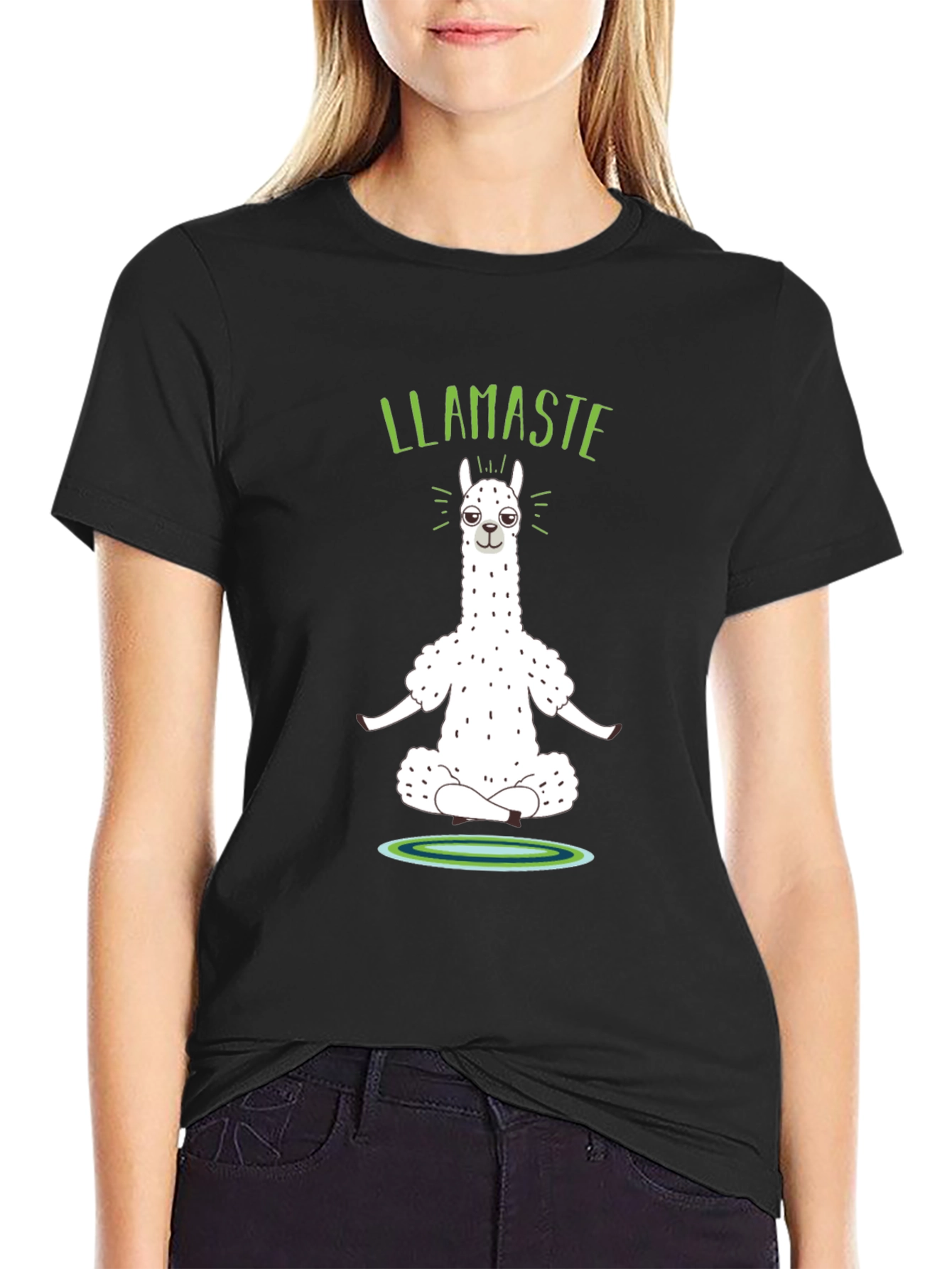 Llamaste Yoga Black Graphic T-Shirt