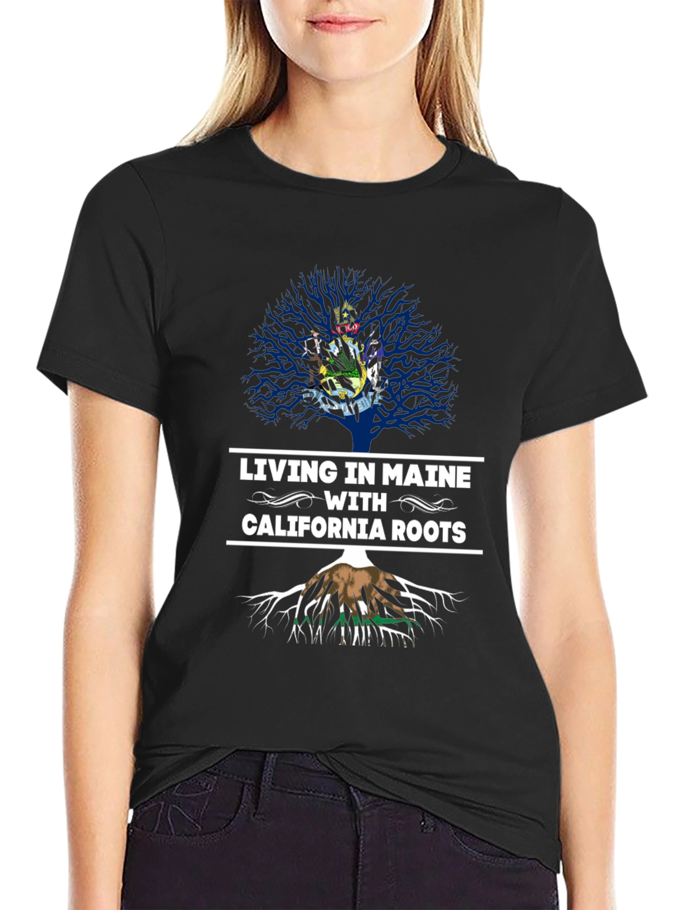 Living in Maine with California Roots T-Shirt