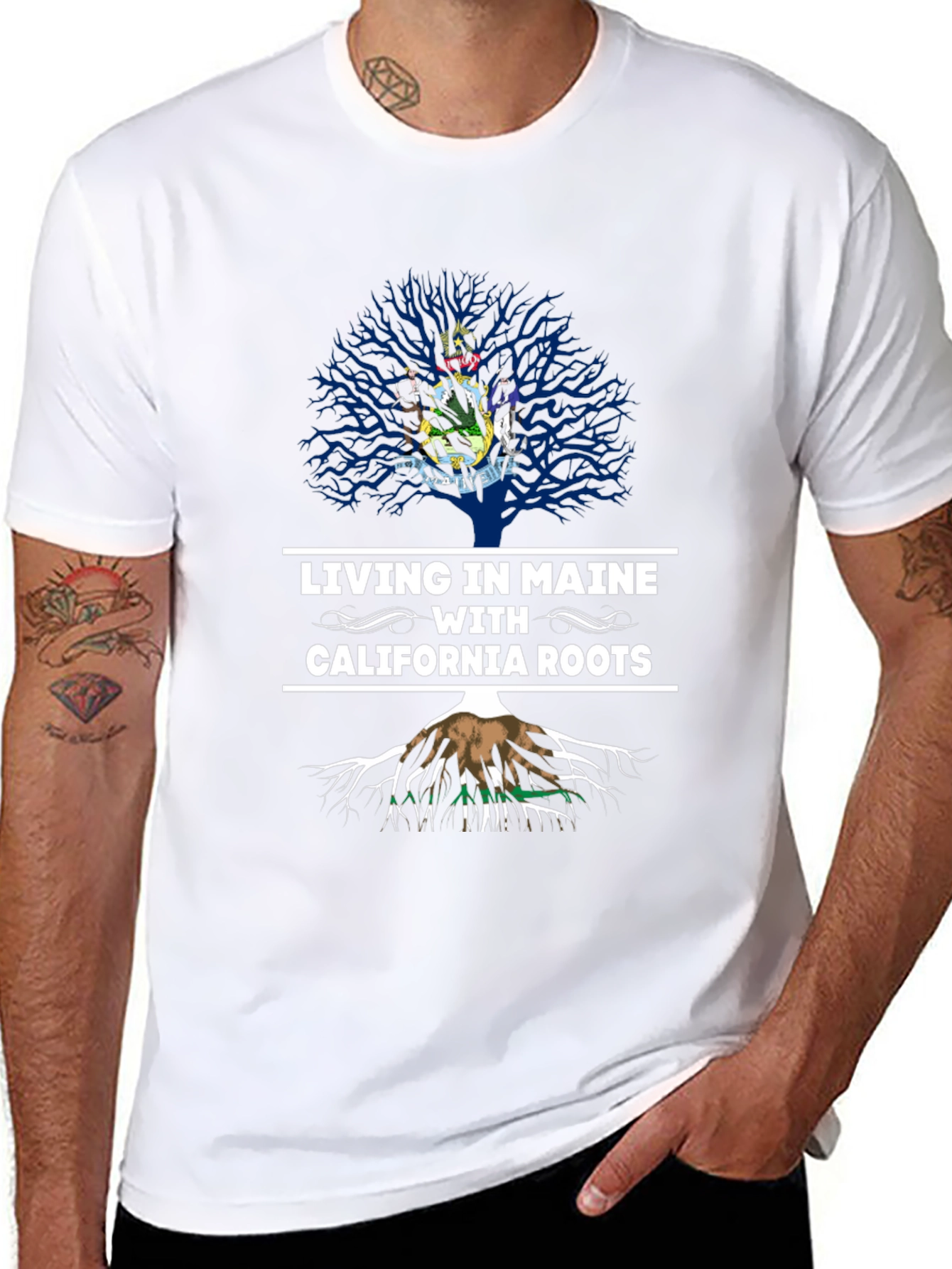 Living in Maine with California Roots T-Shirt
