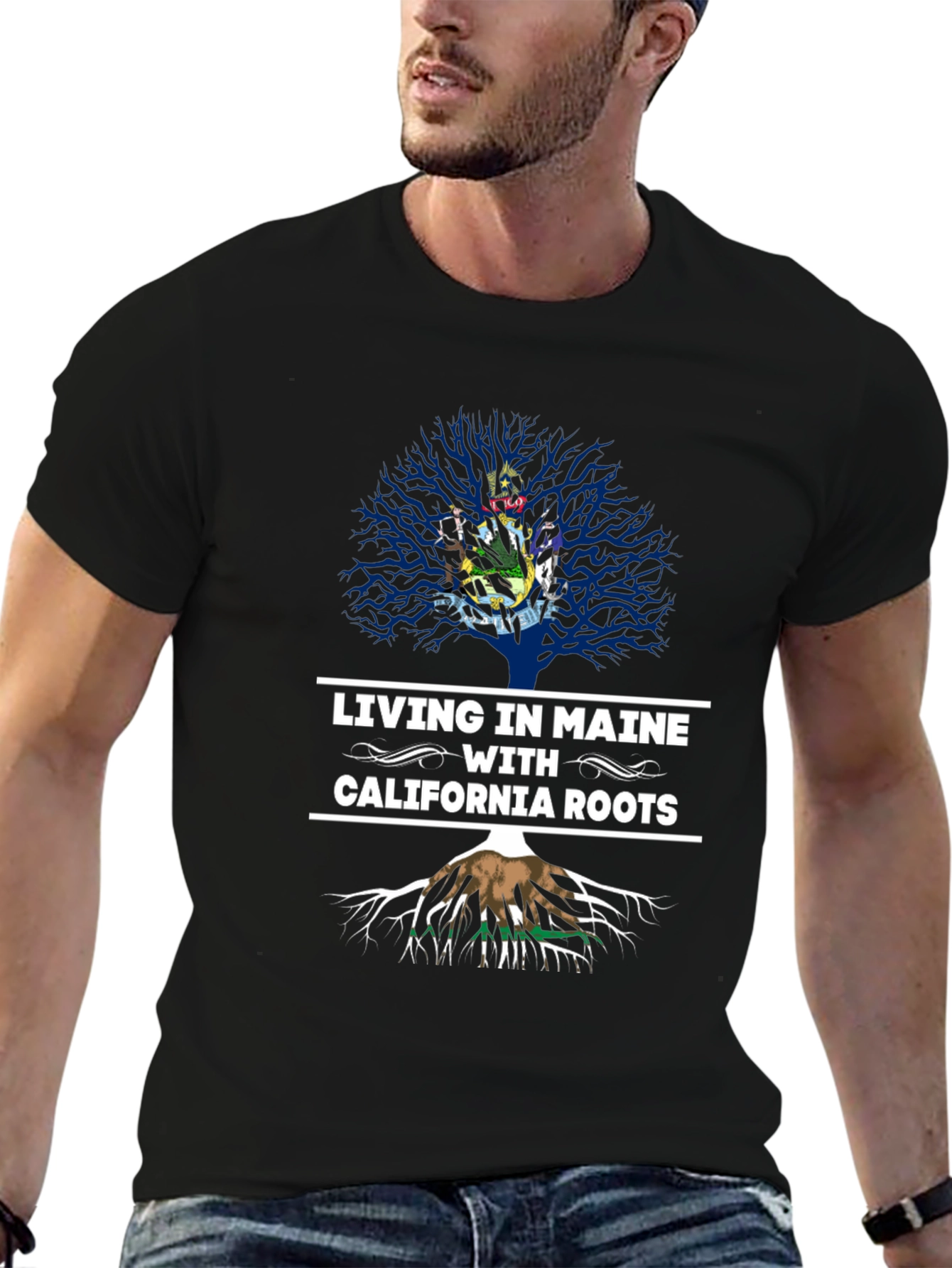 Living in Maine with California Roots T-Shirt