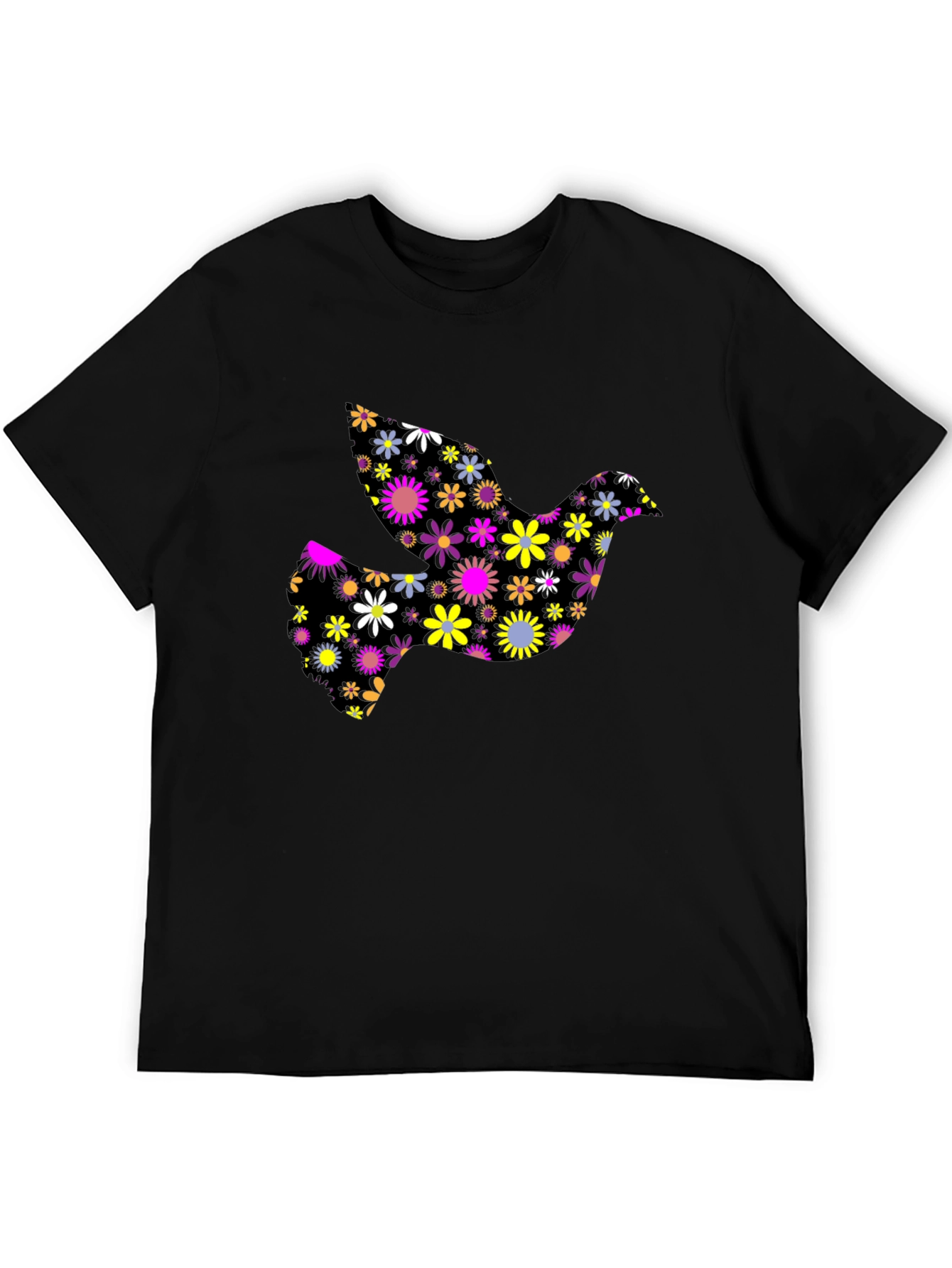 Floral Dove Graphic T-Shirt - Black