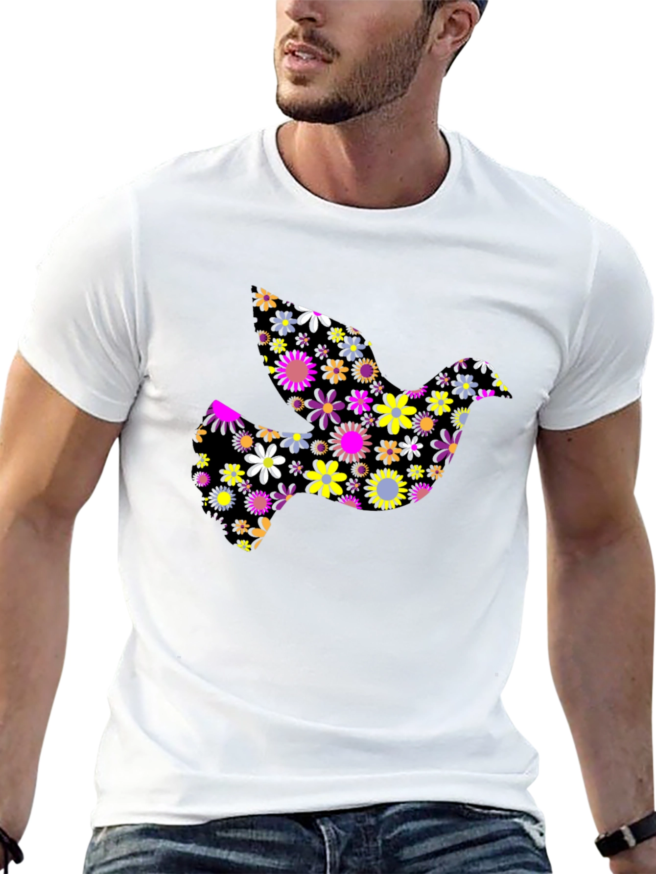 Floral Dove Graphic T-Shirt - Black