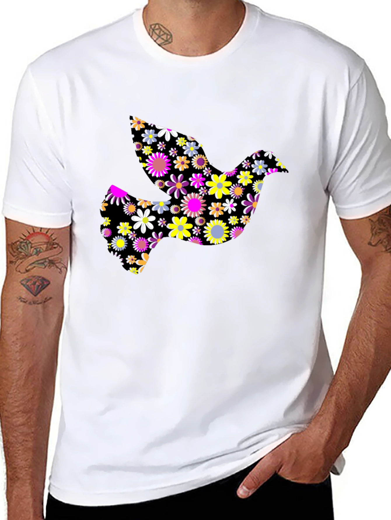 Floral Dove Graphic T-Shirt - Black