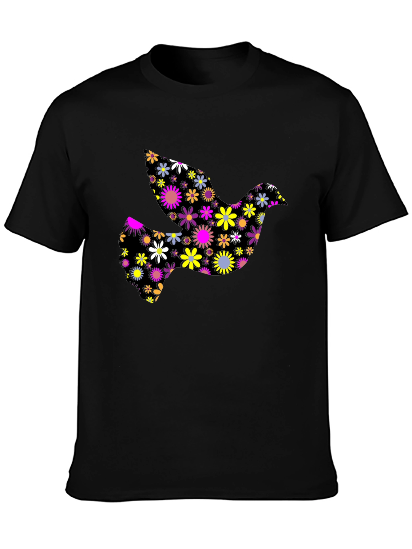 Floral Dove Graphic T-Shirt - Black