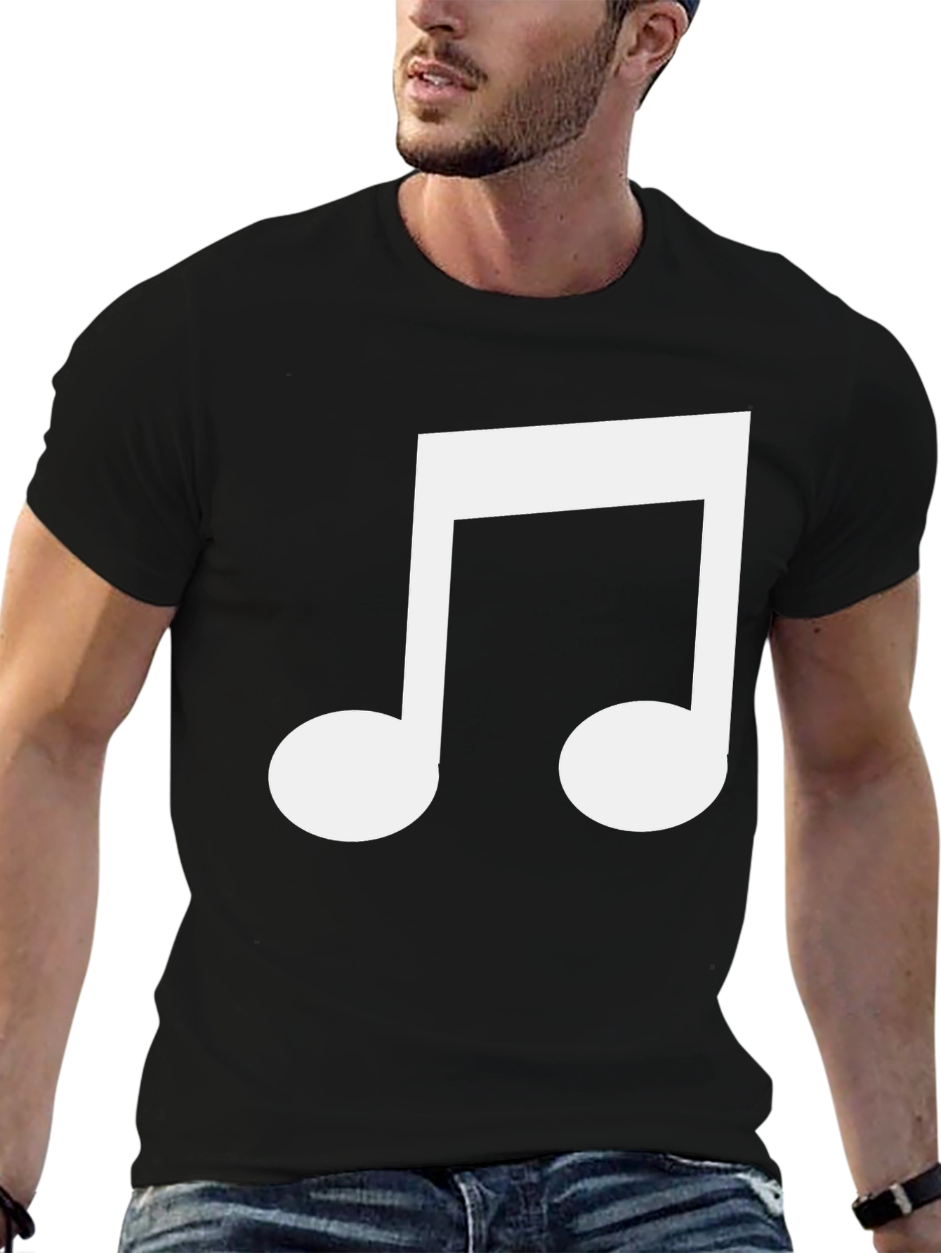 Black T-Shirt with White Music Note Graphic