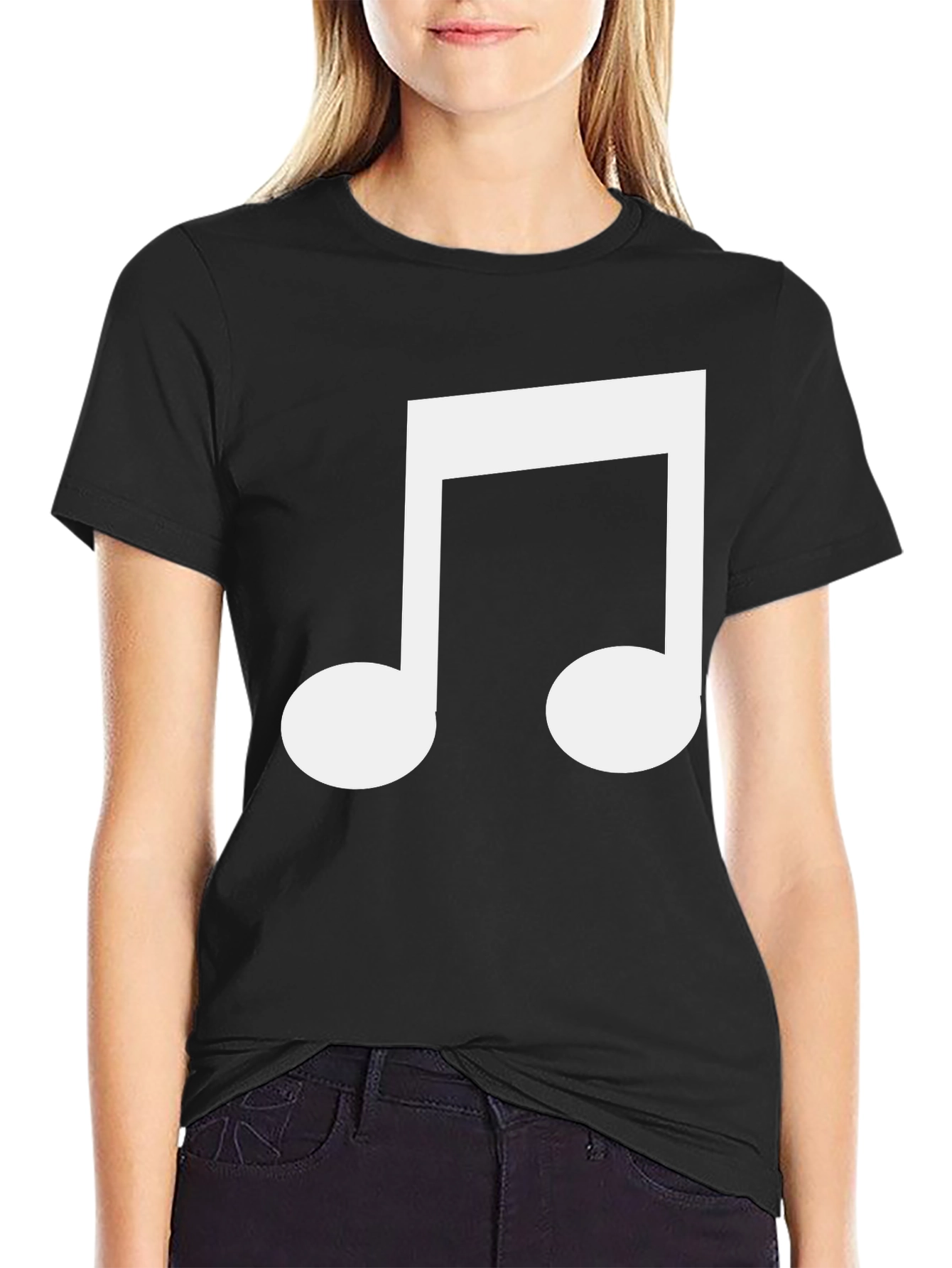 Black T-Shirt with White Music Note Graphic