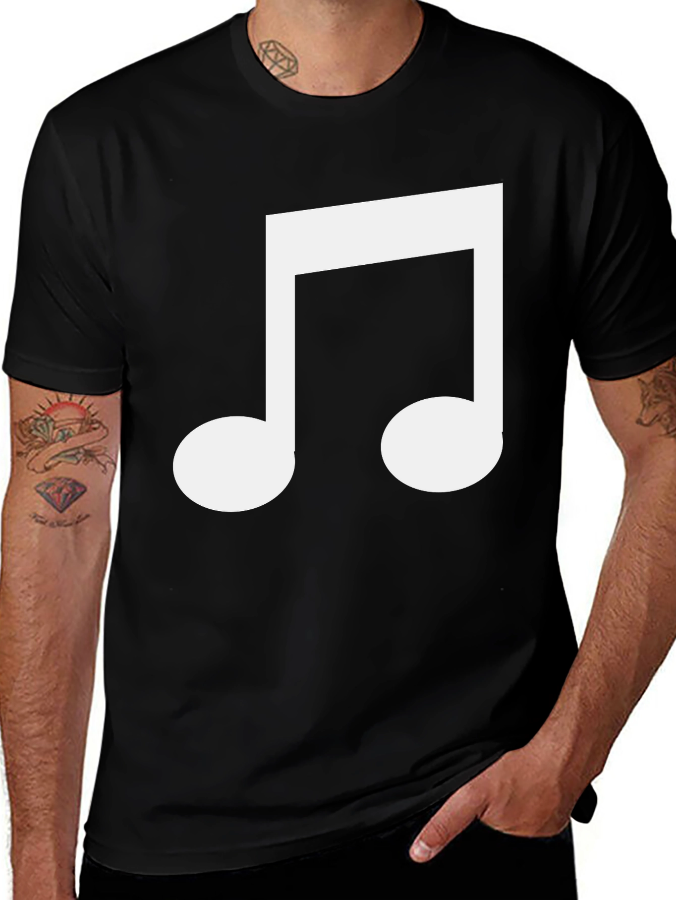 Black T-Shirt with White Music Note Graphic