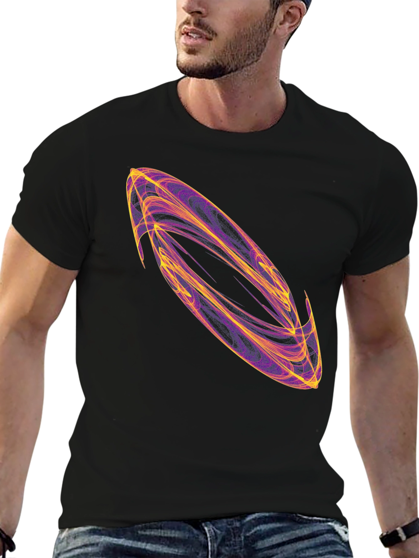 Abstract Swirl Graphic Black T-Shirt