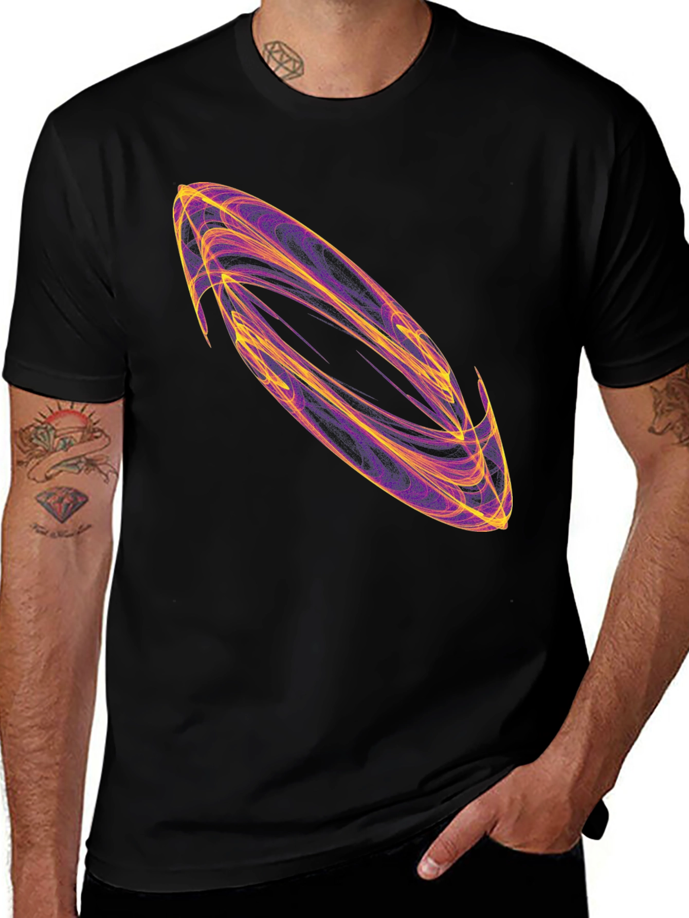 Abstract Swirl Graphic Black T-Shirt