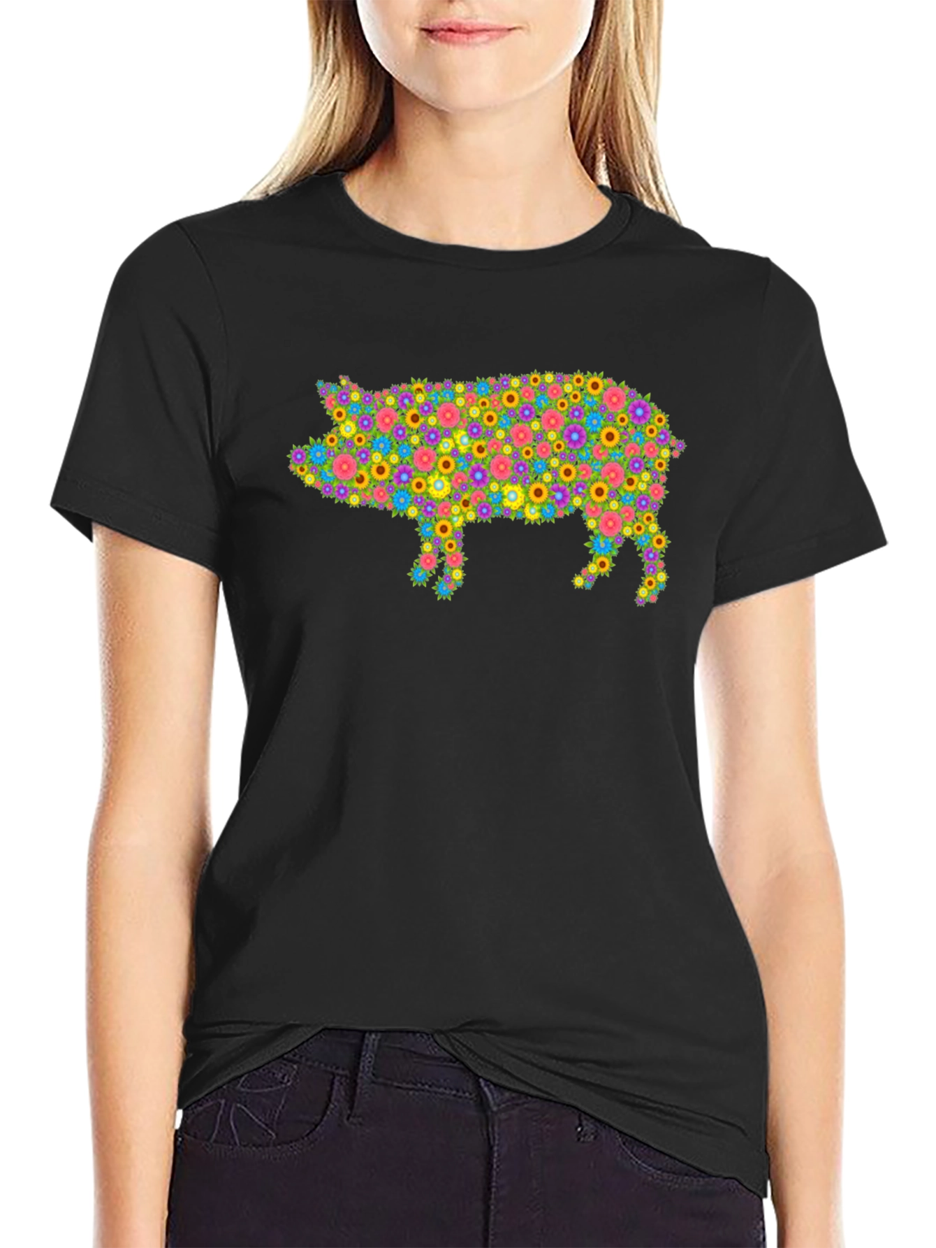 Floral Pig Graphic T-Shirt - Unique & Stylish