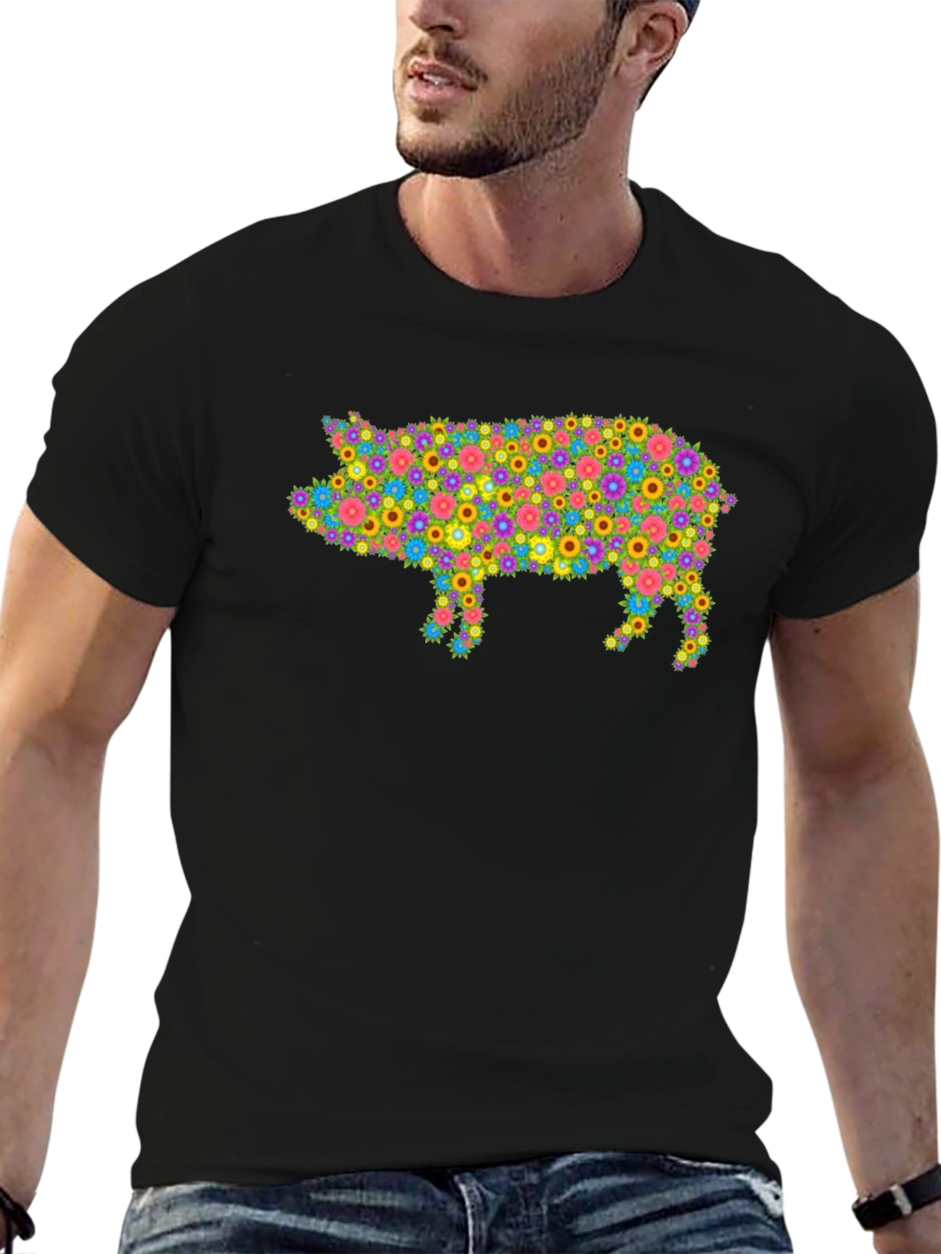 Floral Pig Graphic T-Shirt - Unique & Stylish