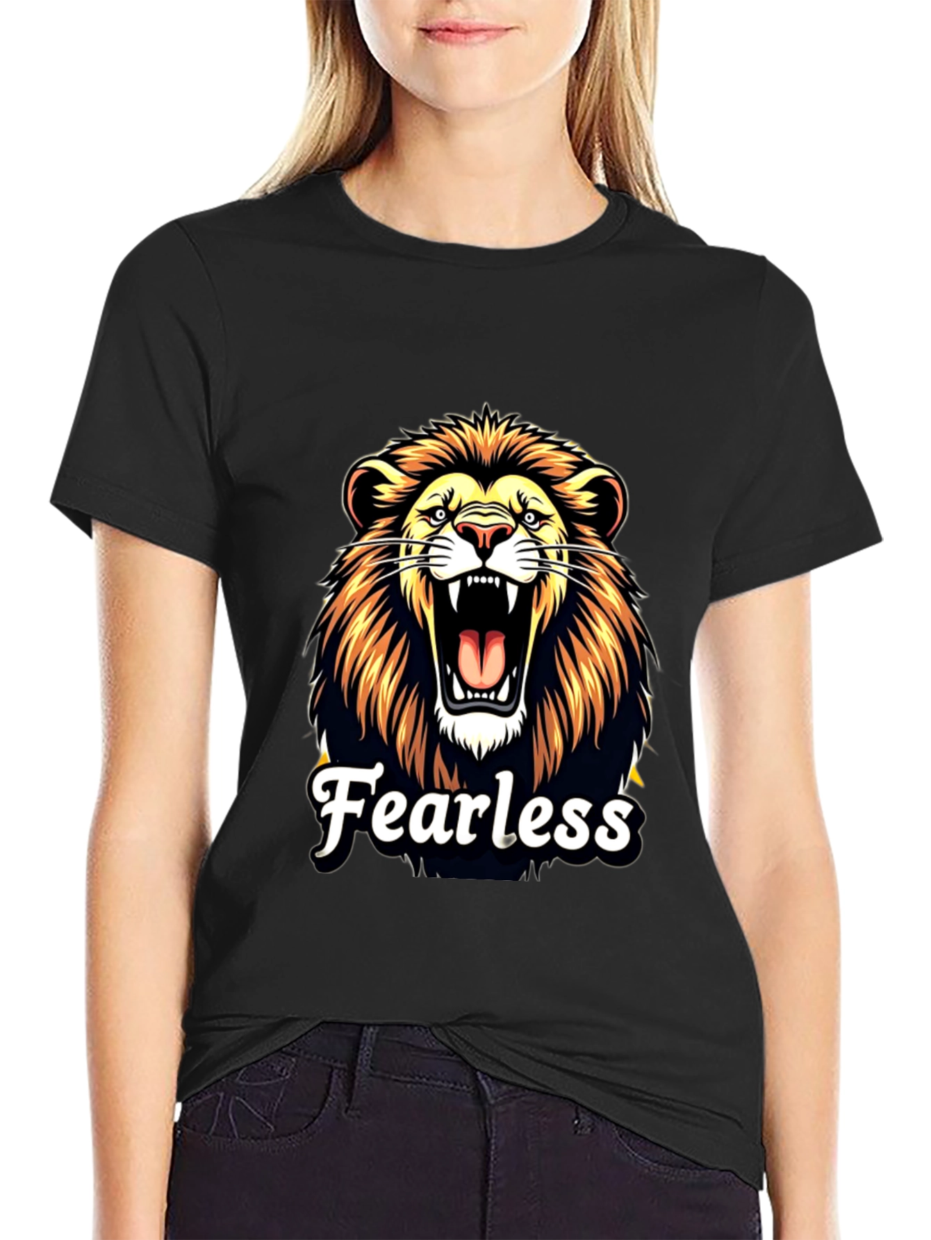 Fearless Lion Graphic Black T-Shirt
