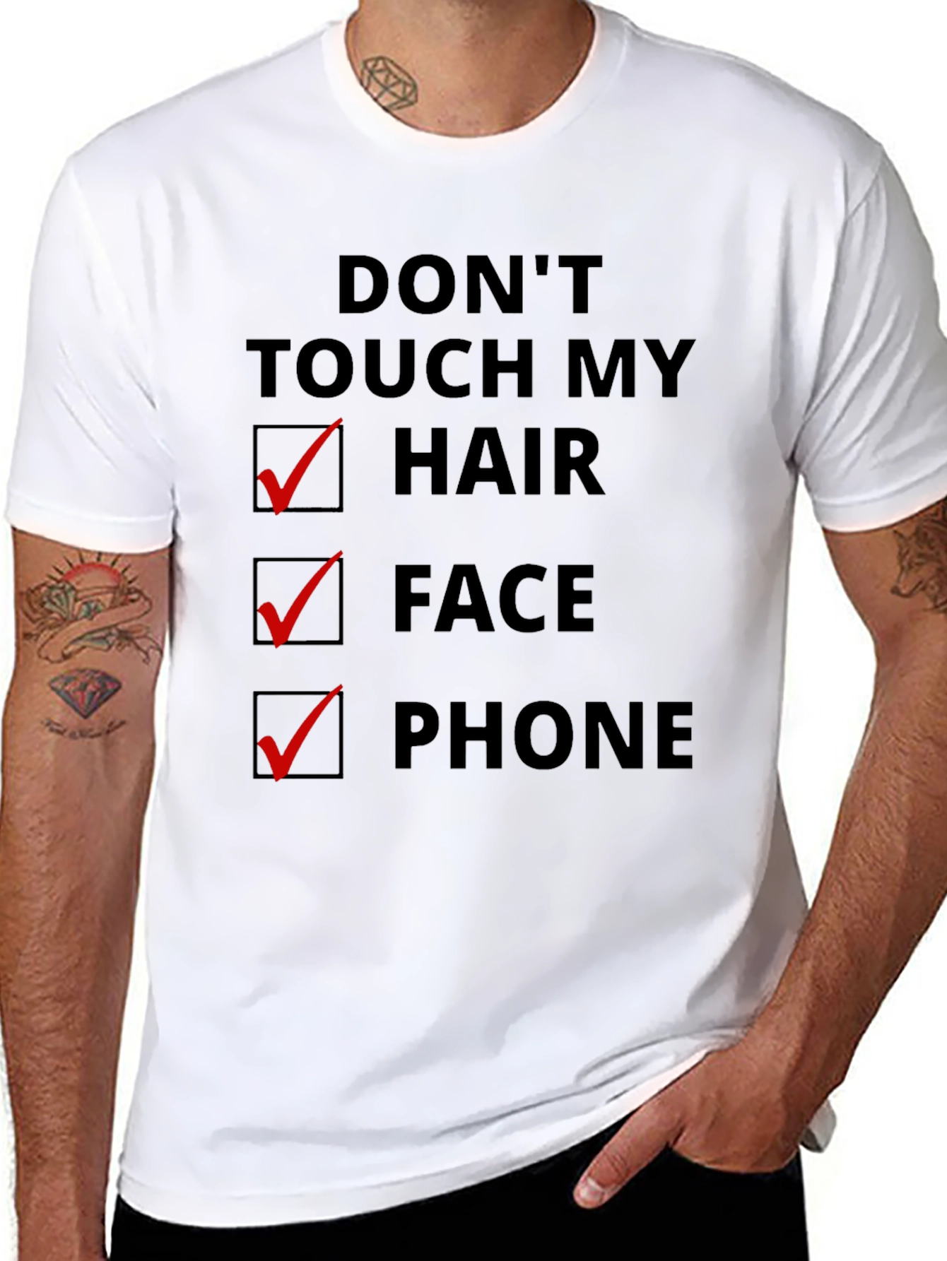 Dont Touch My Hair Face Phone Graphic T-Shirt