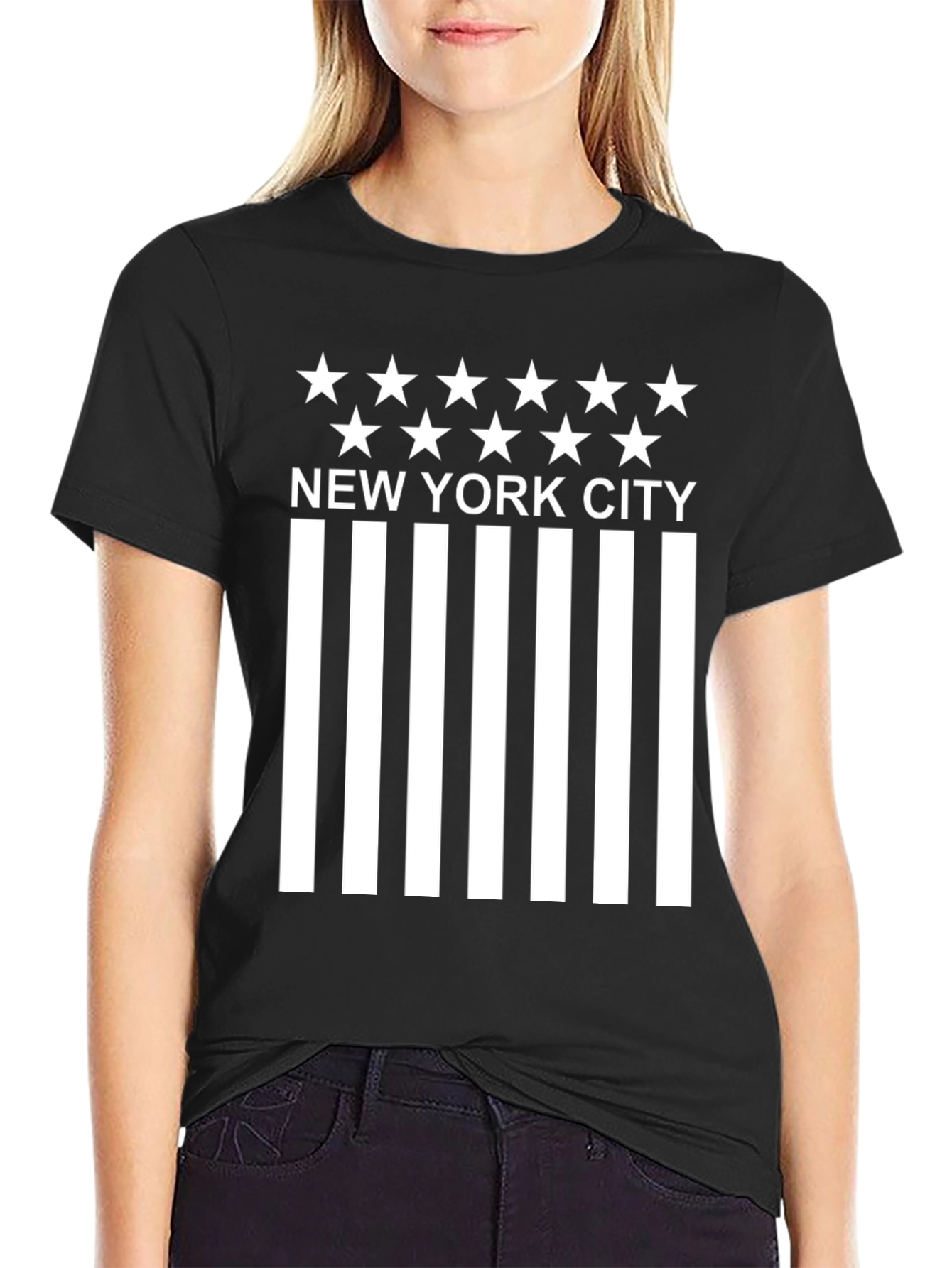NYC Stars & Stripes Graphic T-Shirt - Black