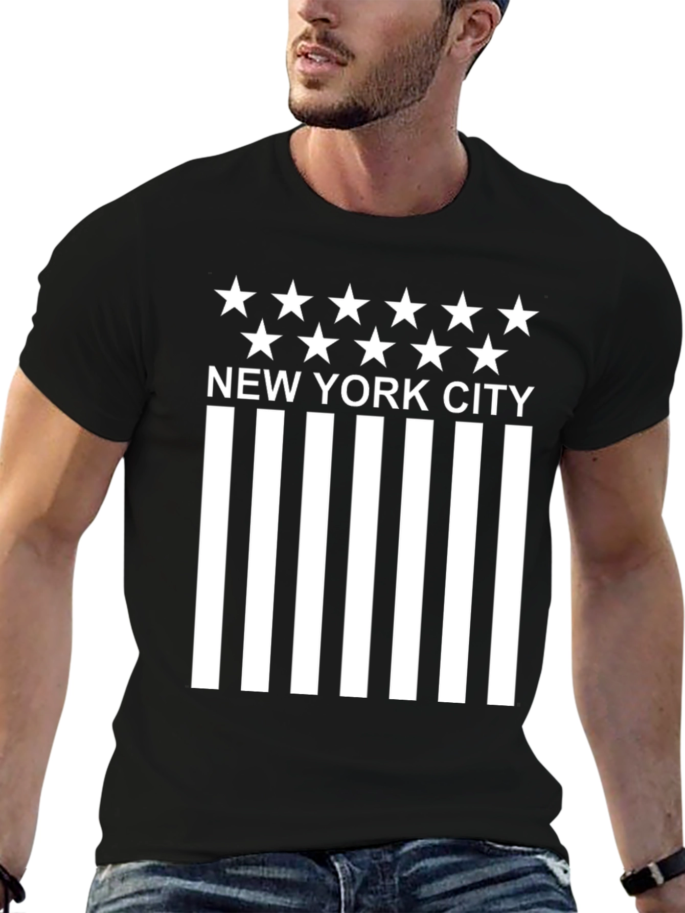 NYC Stars & Stripes Graphic T-Shirt - Black