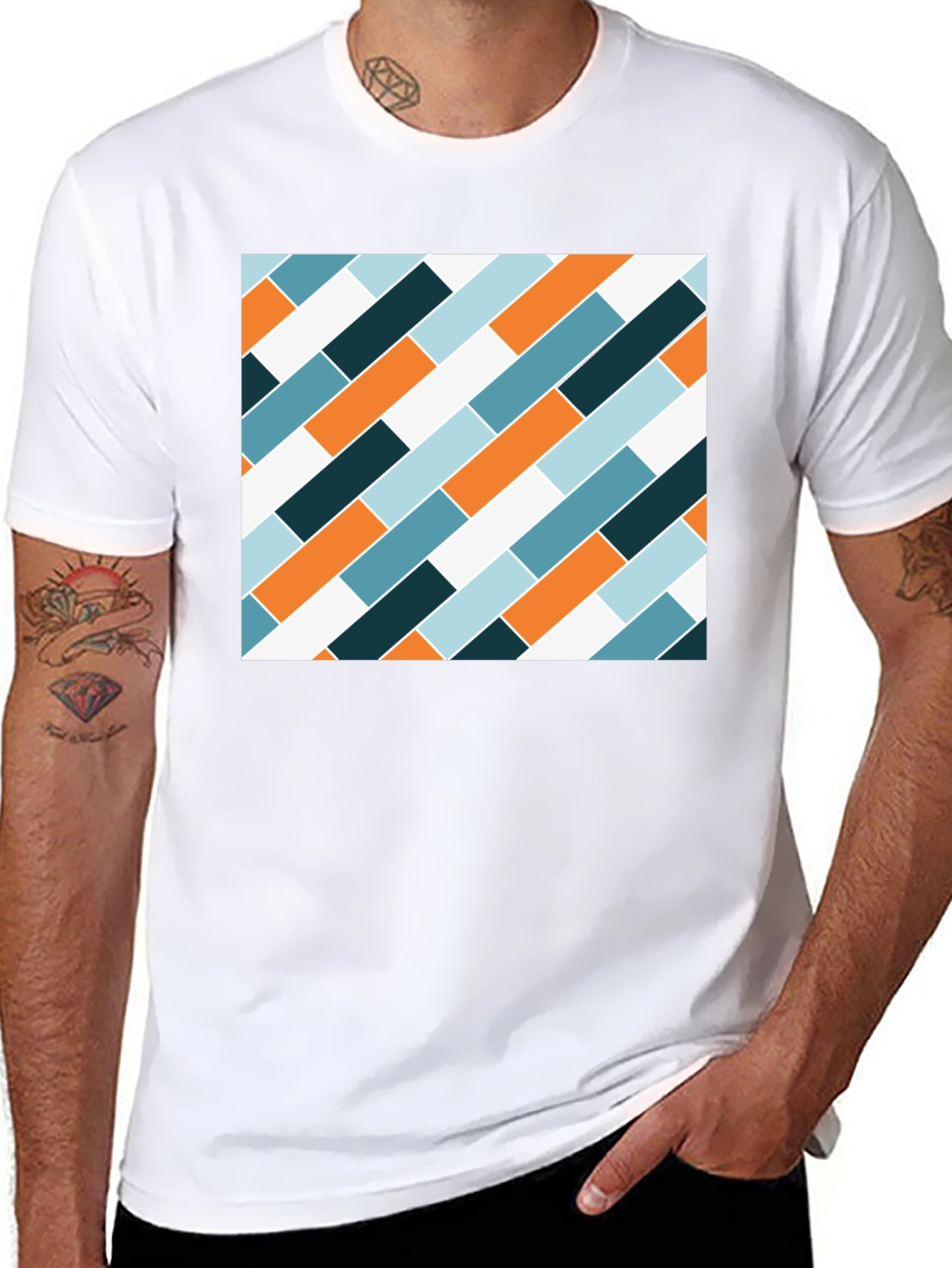 Modern Geometric Pattern Black T-Shirt