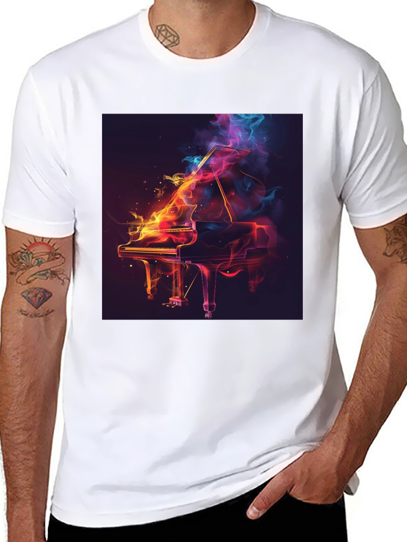Fiery Piano Graphic T-Shirt - Artistic Music Lover Tee