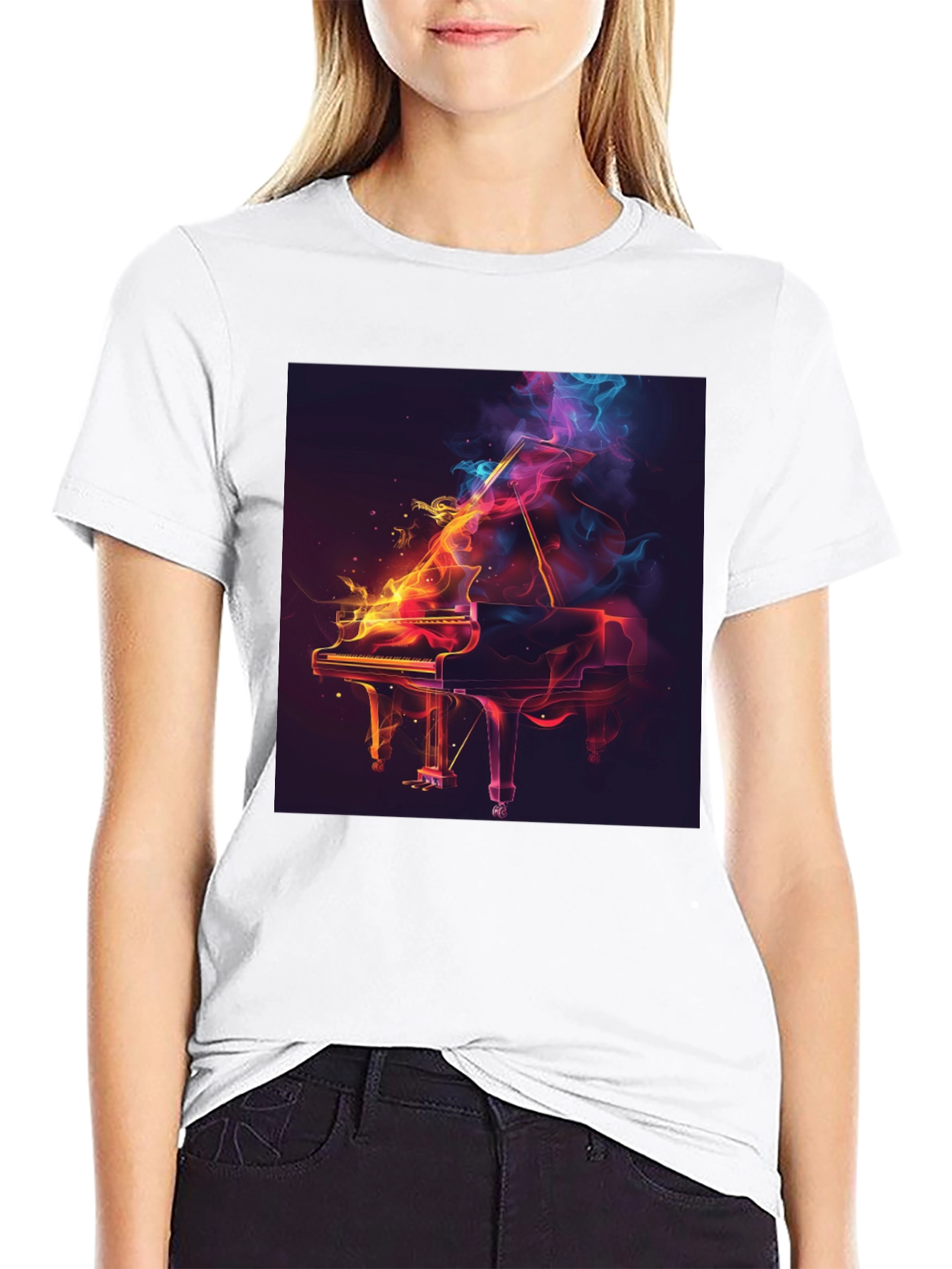 Fiery Piano Graphic T-Shirt - Artistic Music Lover Tee