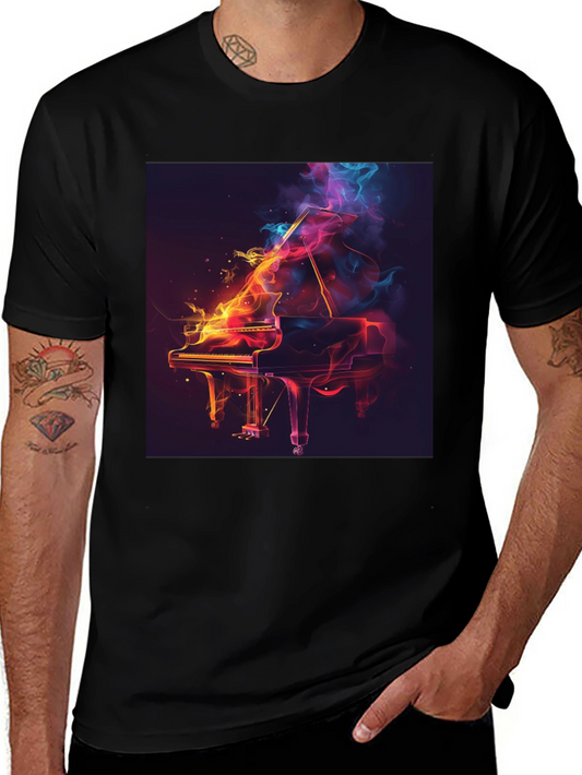 Fiery Piano Graphic T-Shirt - Artistic Music Lover Tee