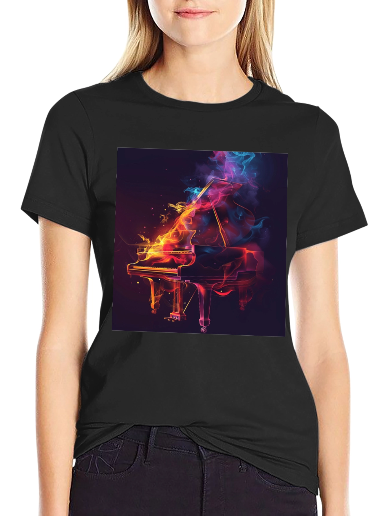 Fiery Piano Graphic T-Shirt - Artistic Music Lover Tee