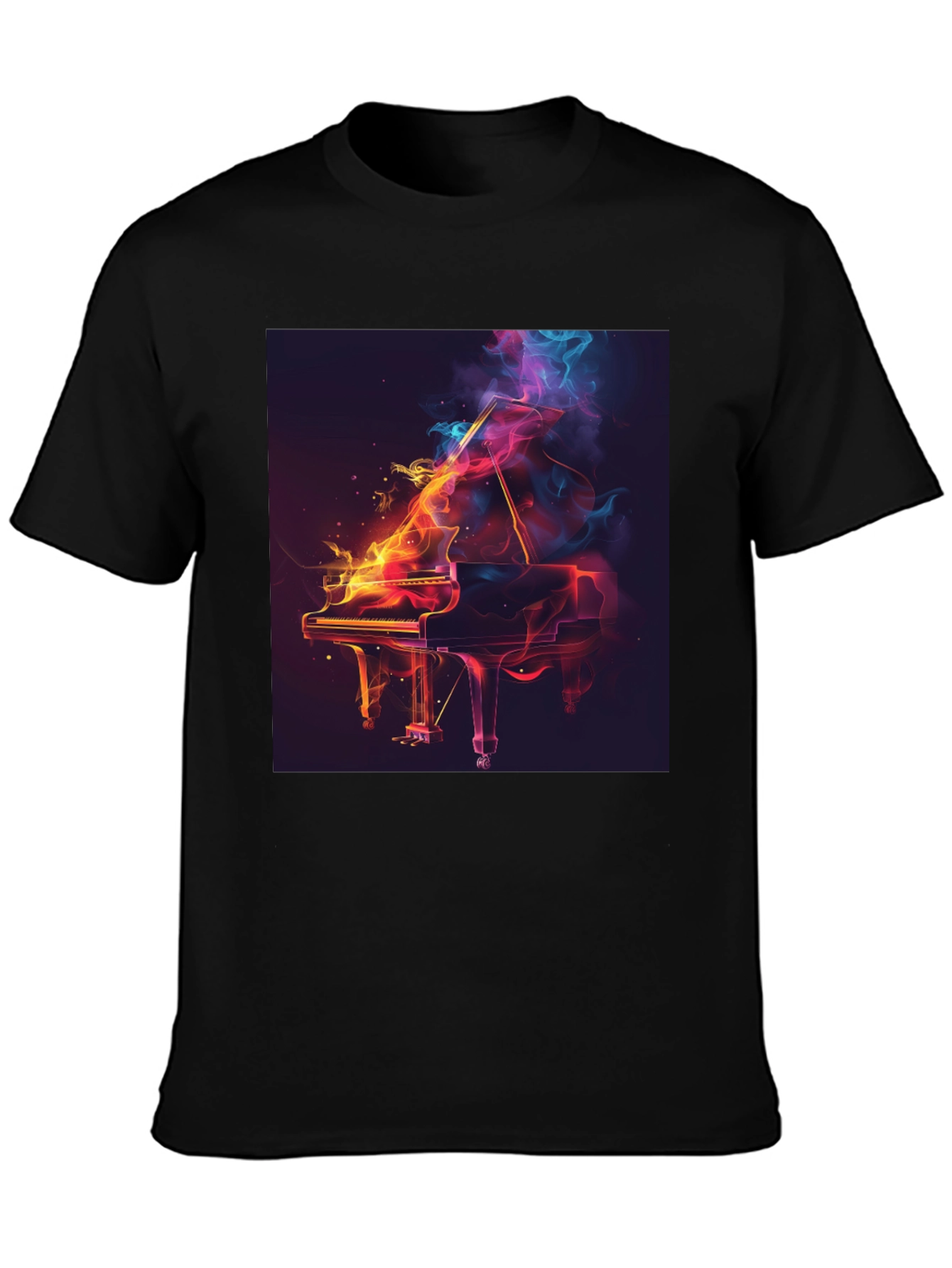 Fiery Piano Graphic T-Shirt - Artistic Music Lover Tee