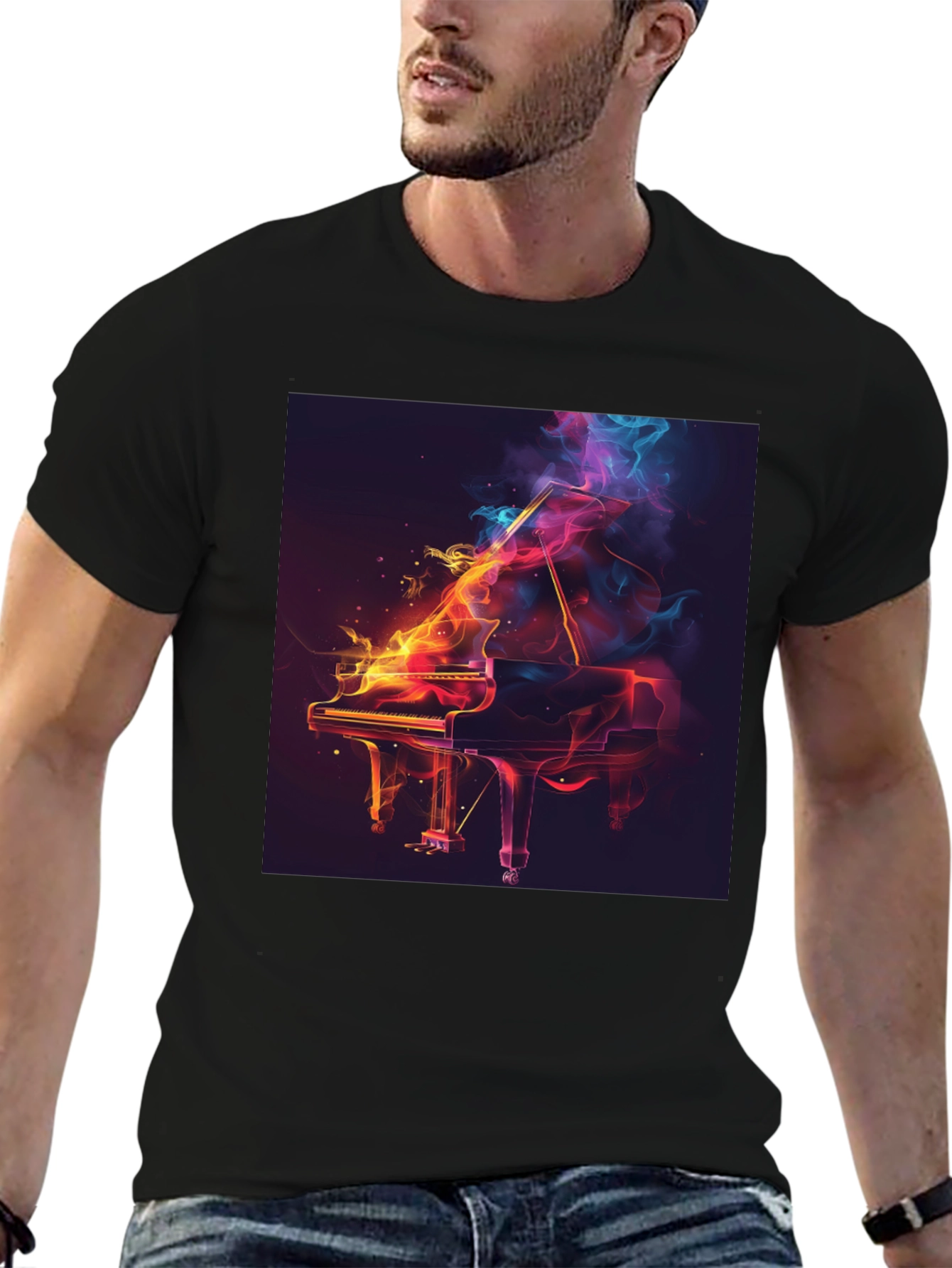 Fiery Piano Graphic T-Shirt - Artistic Music Lover Tee