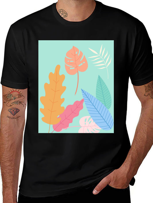 Tropical Leaves Graphic Tee - Black Cotton T-Shirt
